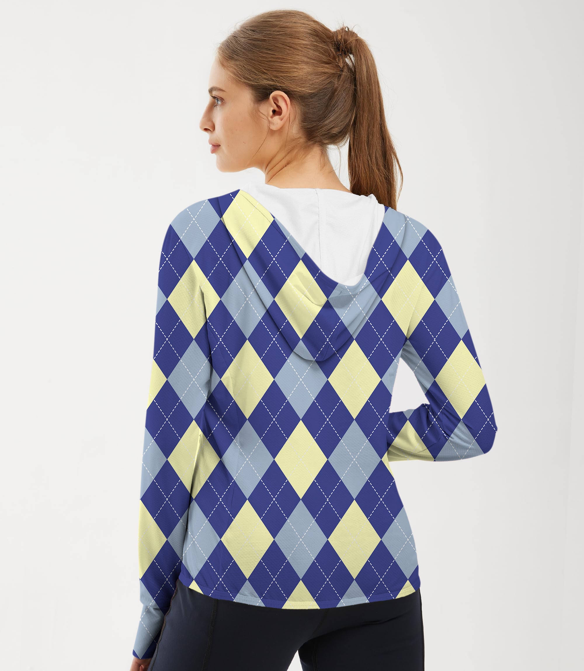Women's Outdoor blue Argyle Golf Sun Protection Slim Fit zip hoodies
