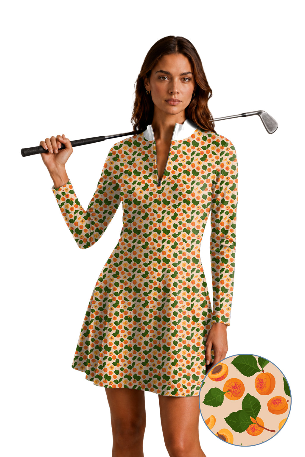 Peach leaves Women's Golf Long Sleeve Zipper Dresses Comes with separate matching shorts