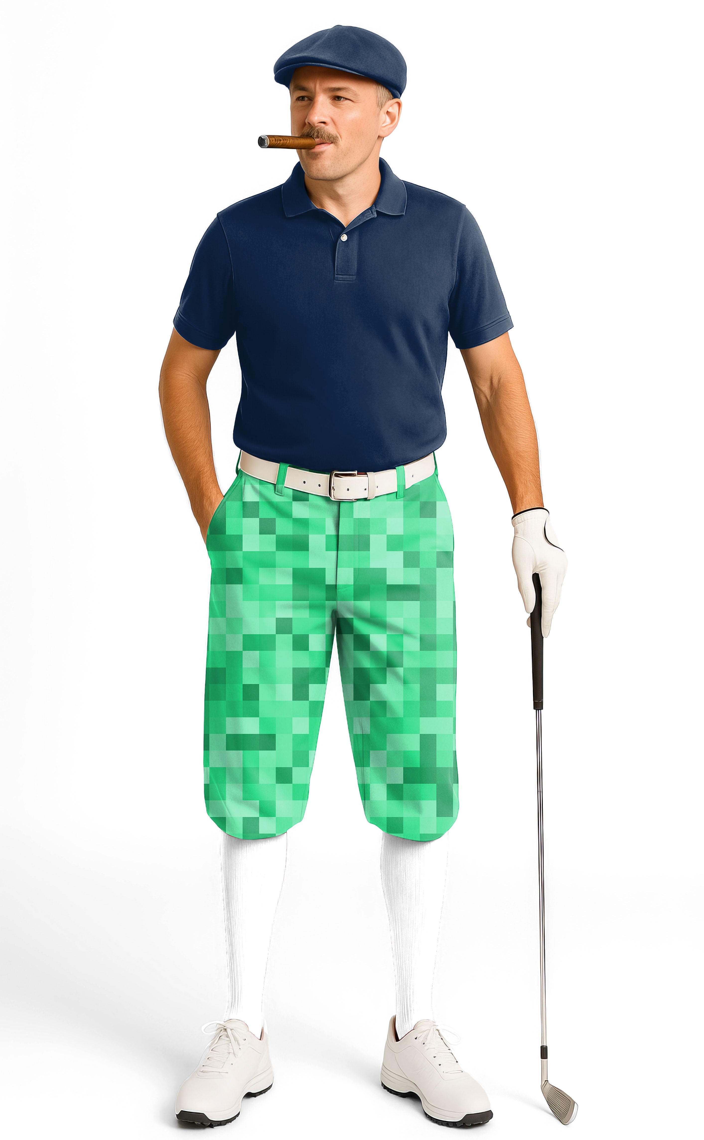Green Pixel Big Men's Golf Knickers Pants with snug ankle cuffs and breathable performance fabric