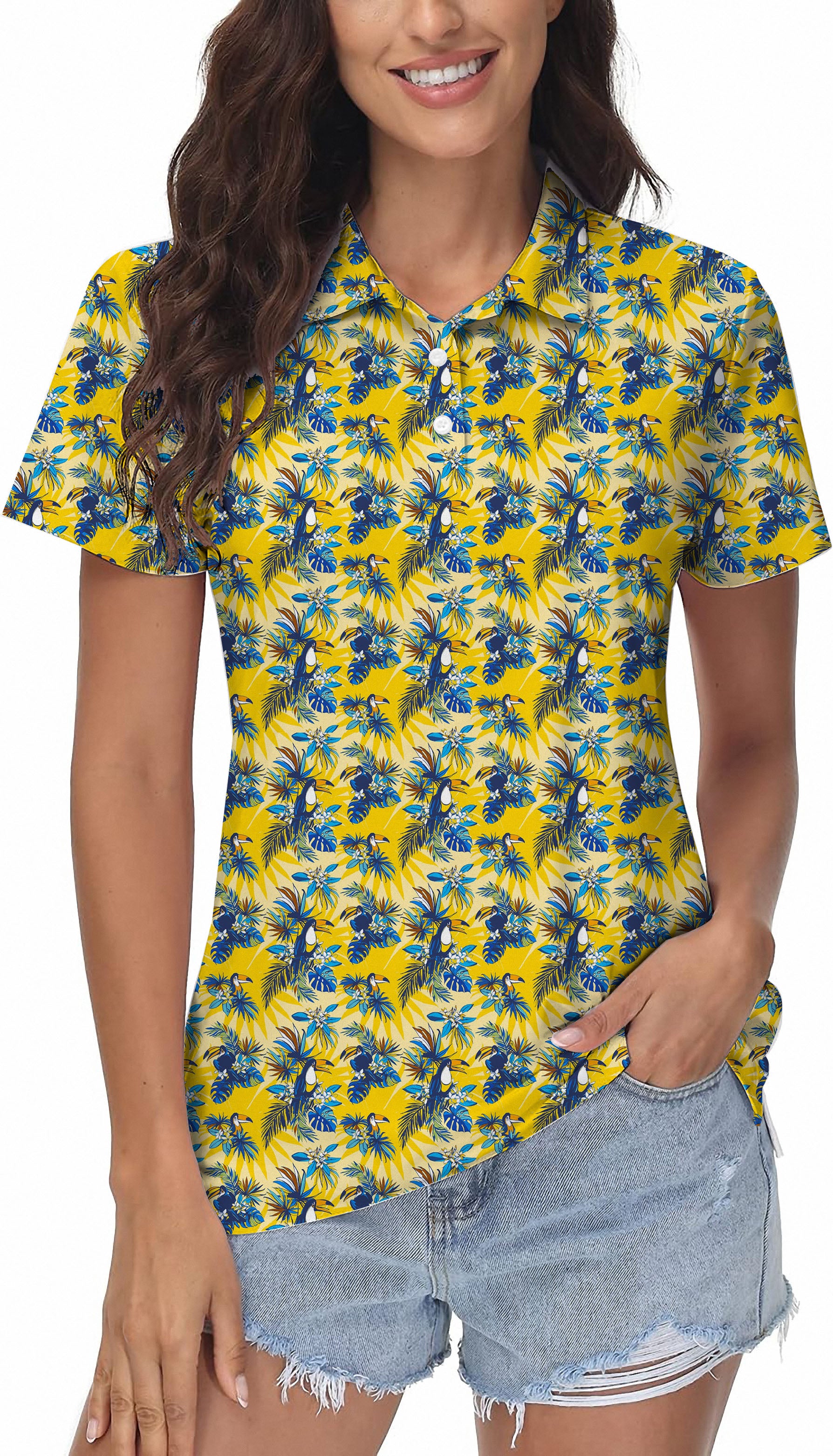 Flamingo yellow-Women's Golf Polo