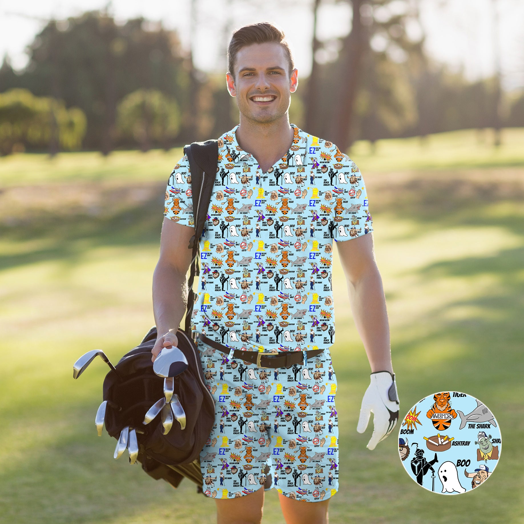 Men's Golf Set Polo+Shorts Professional Nicknames Big EZ