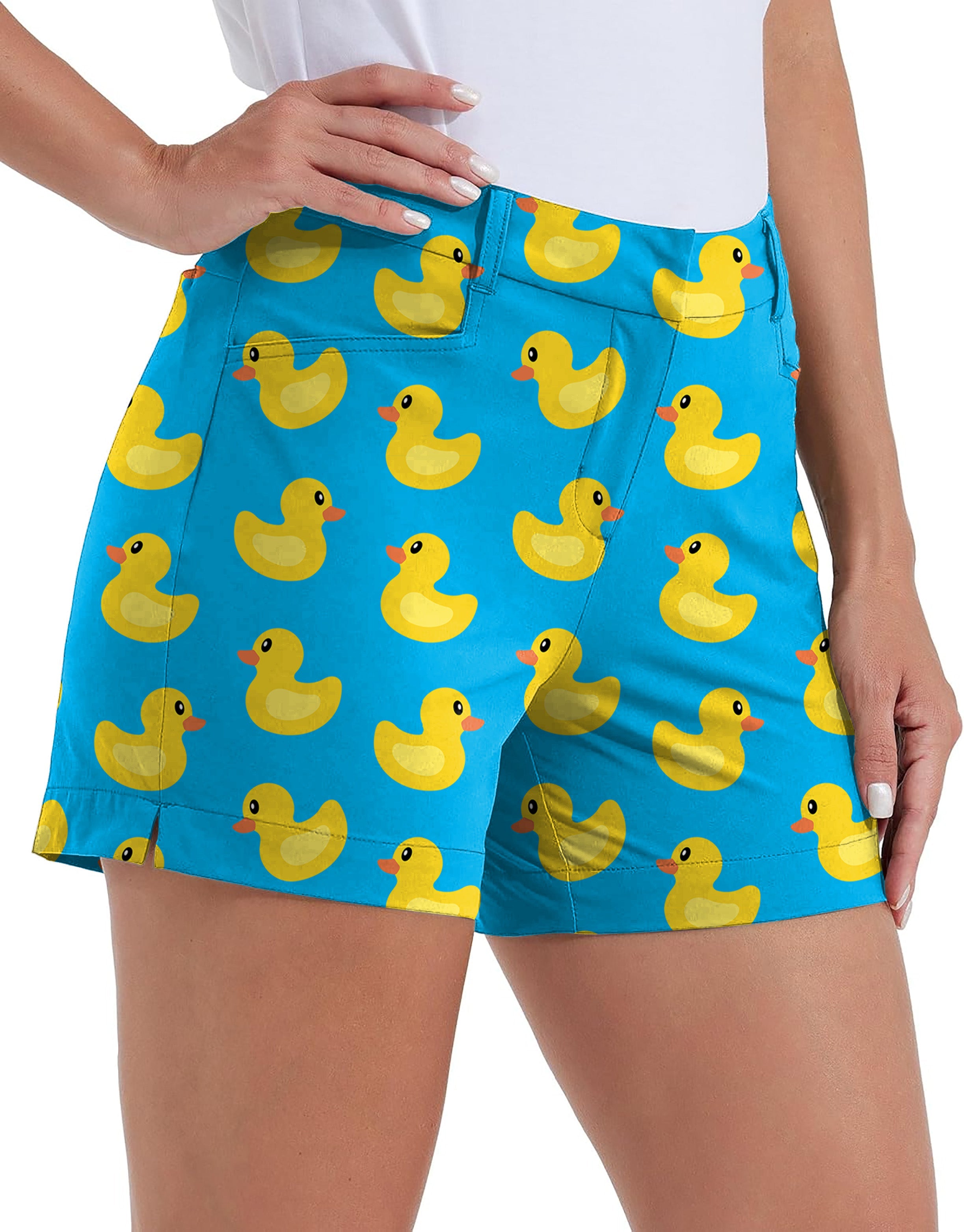 Women's yellow duck own logo quick-drying golf shorts with pockets and waterproof fabric