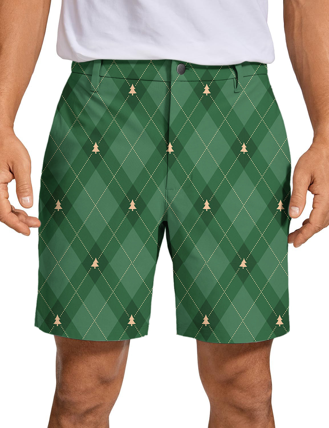 Men's Green diamond-patterned Christmas tree Golf Shorts