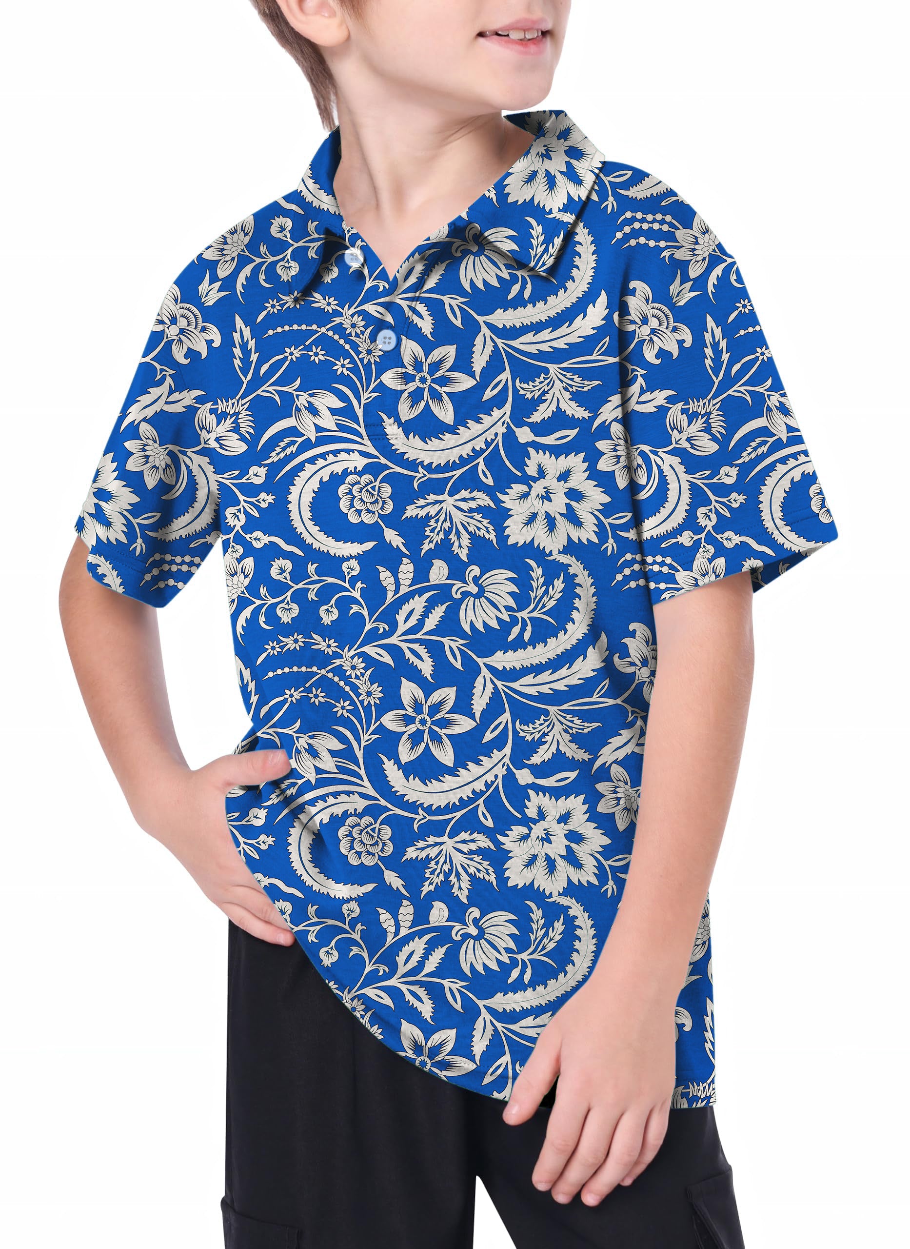Youth Blue flowers Golf Polo