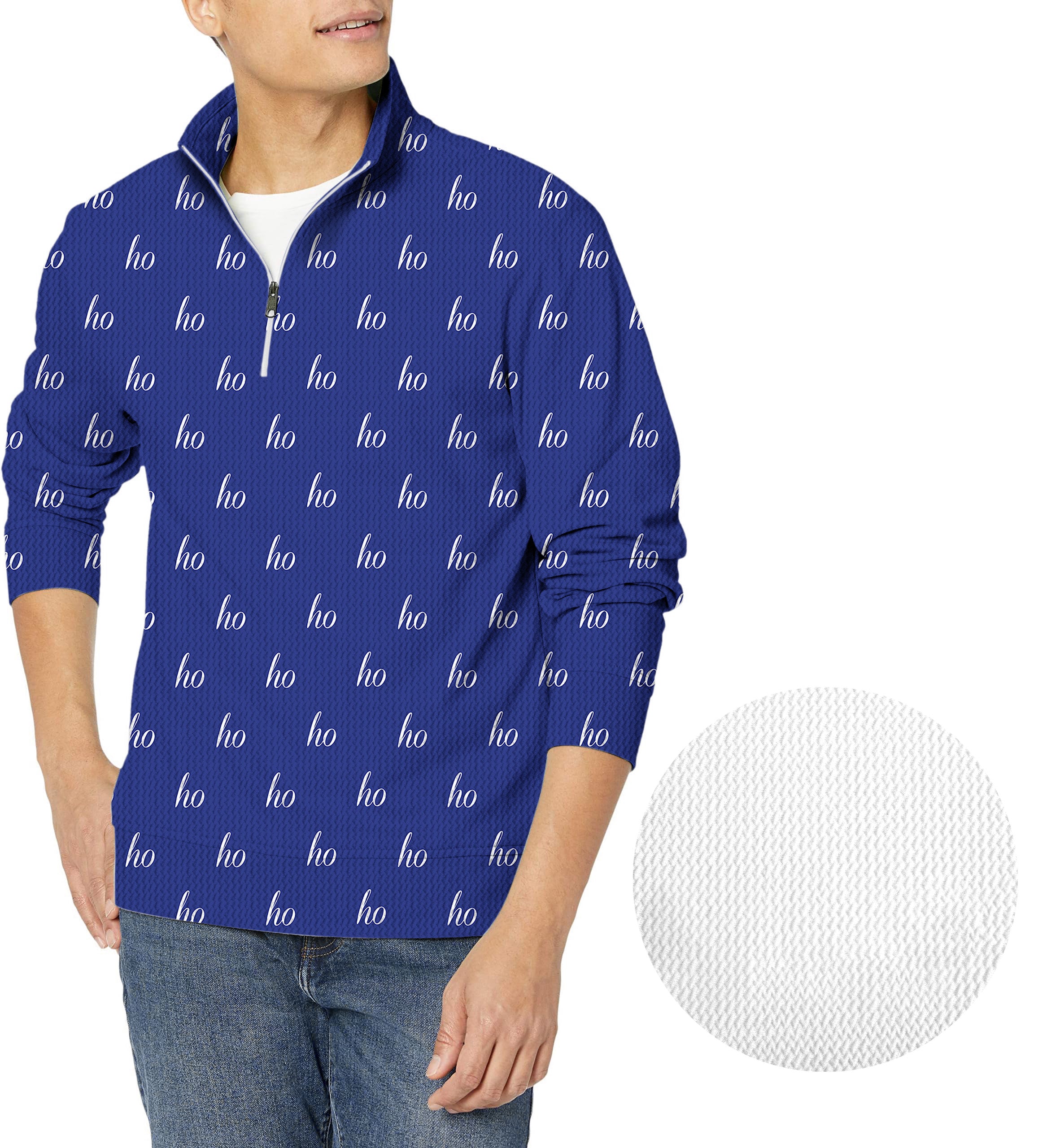 Blue Custom Name Christmas Men's Golf Waffle Zipper Pullover
