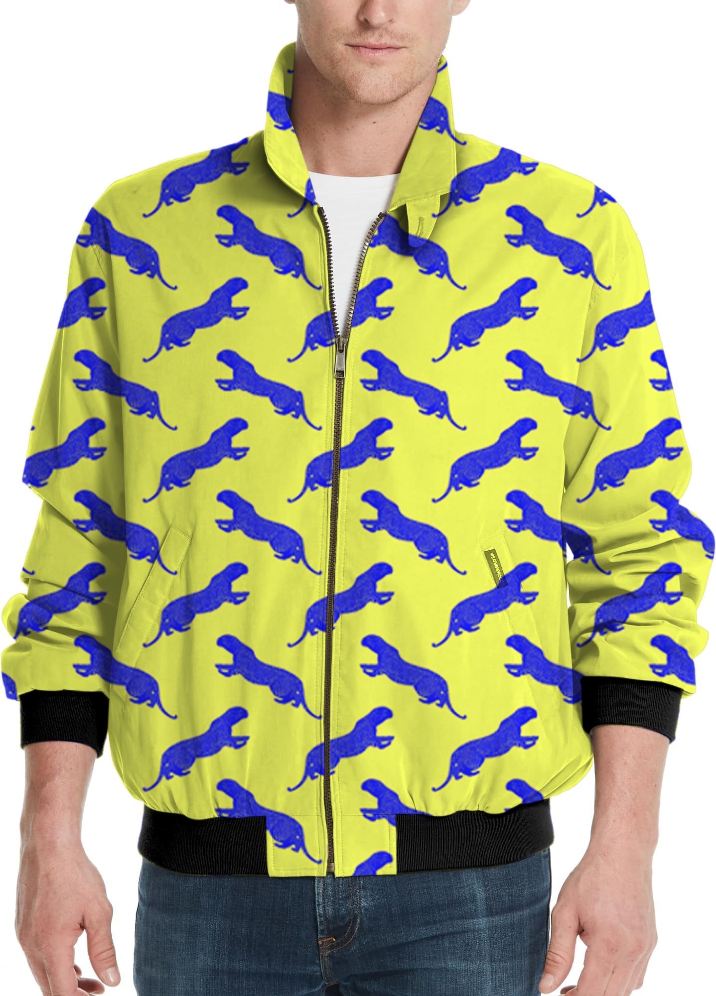 Men's blue leopard golf windbreaker light jacket with custom team logo option
