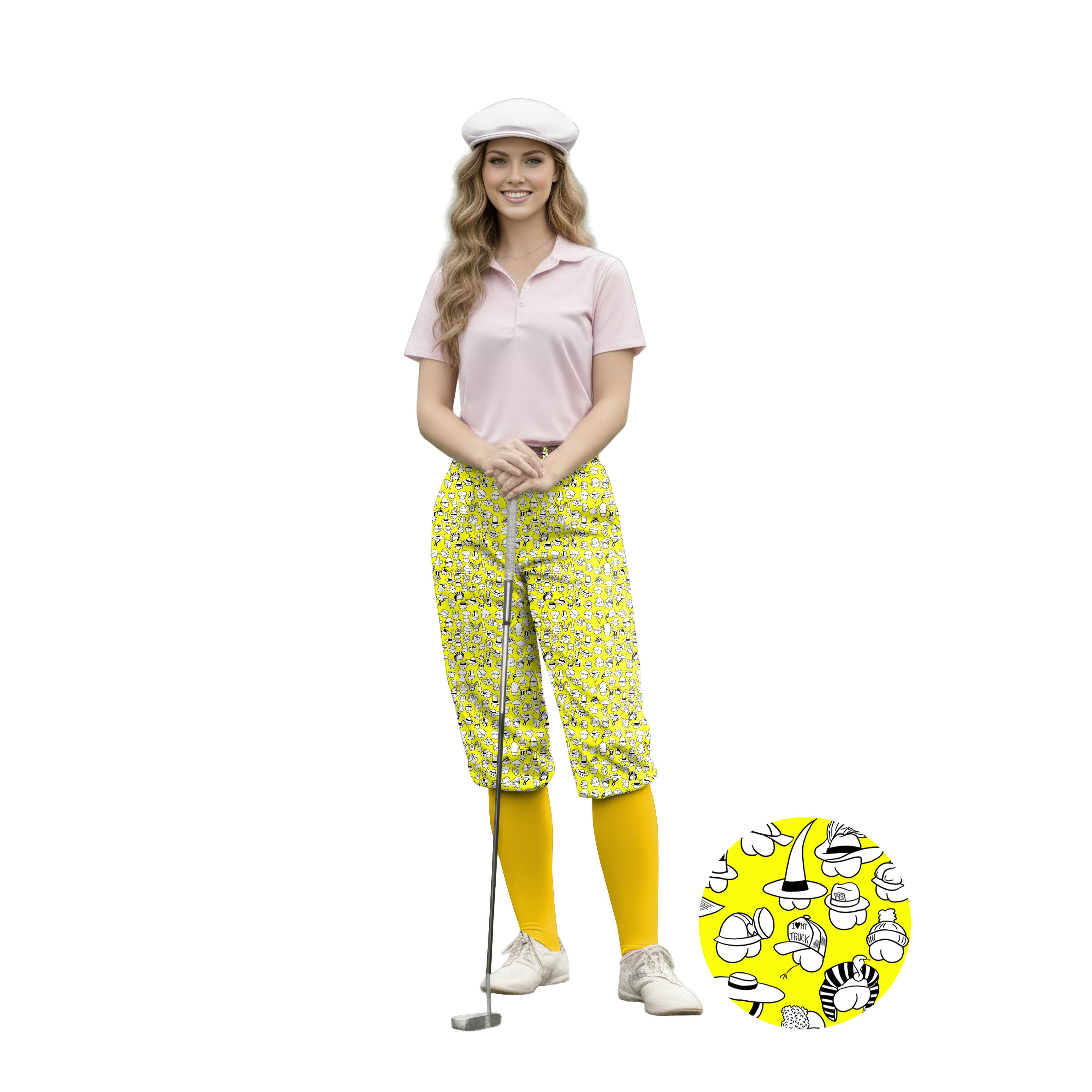 Personalize And Add To Cart Yellow Versatile Hips Designer style Womens Golf Knickers Pants