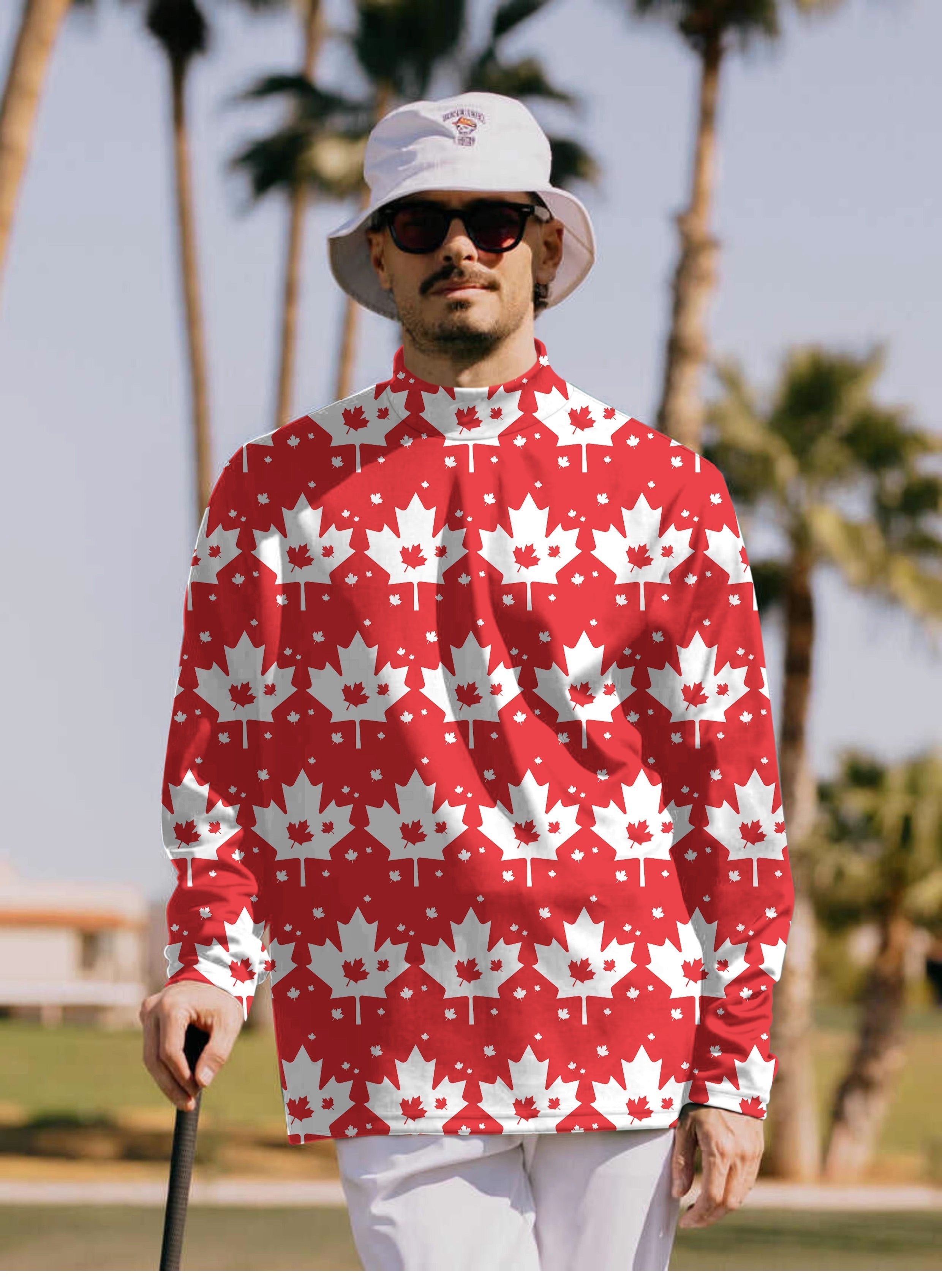 Men's Canadian Maple Leaf pullover with high neck and long sleeves golf shirt