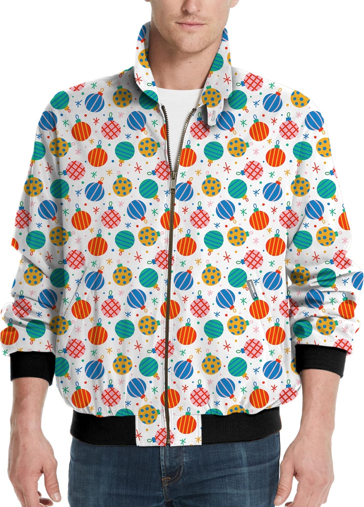 Men's golf windbreaker jacket with colorful Christmas decoration pattern