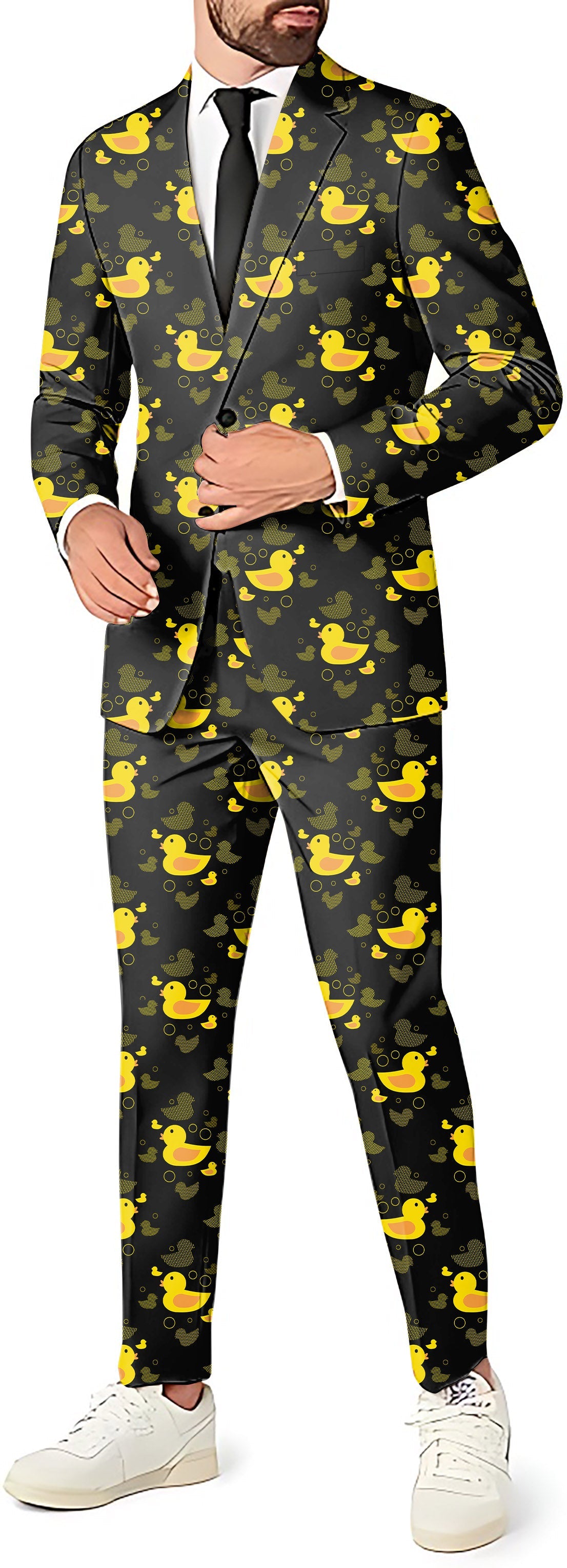 Yellow duck men's party costume suit set with blazer, pants, and vest pattern
