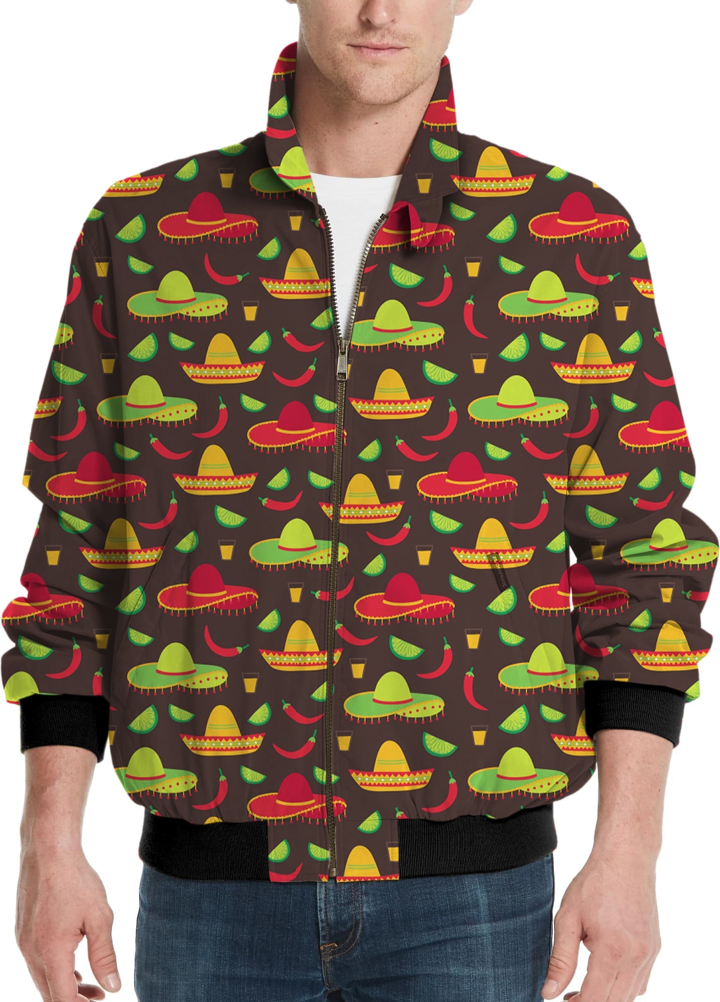 Men’s Taco Tuesday golf windbreaker jacket with colorful sombrero pattern