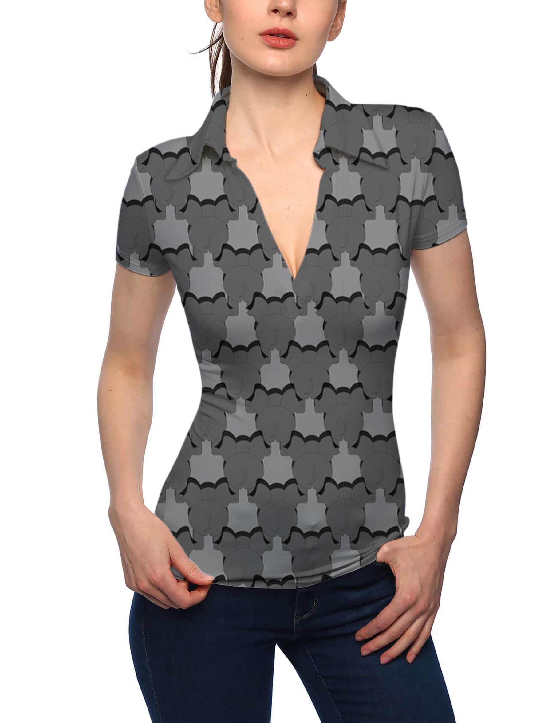 Women's The back of an elephant V Neck Golf Polo