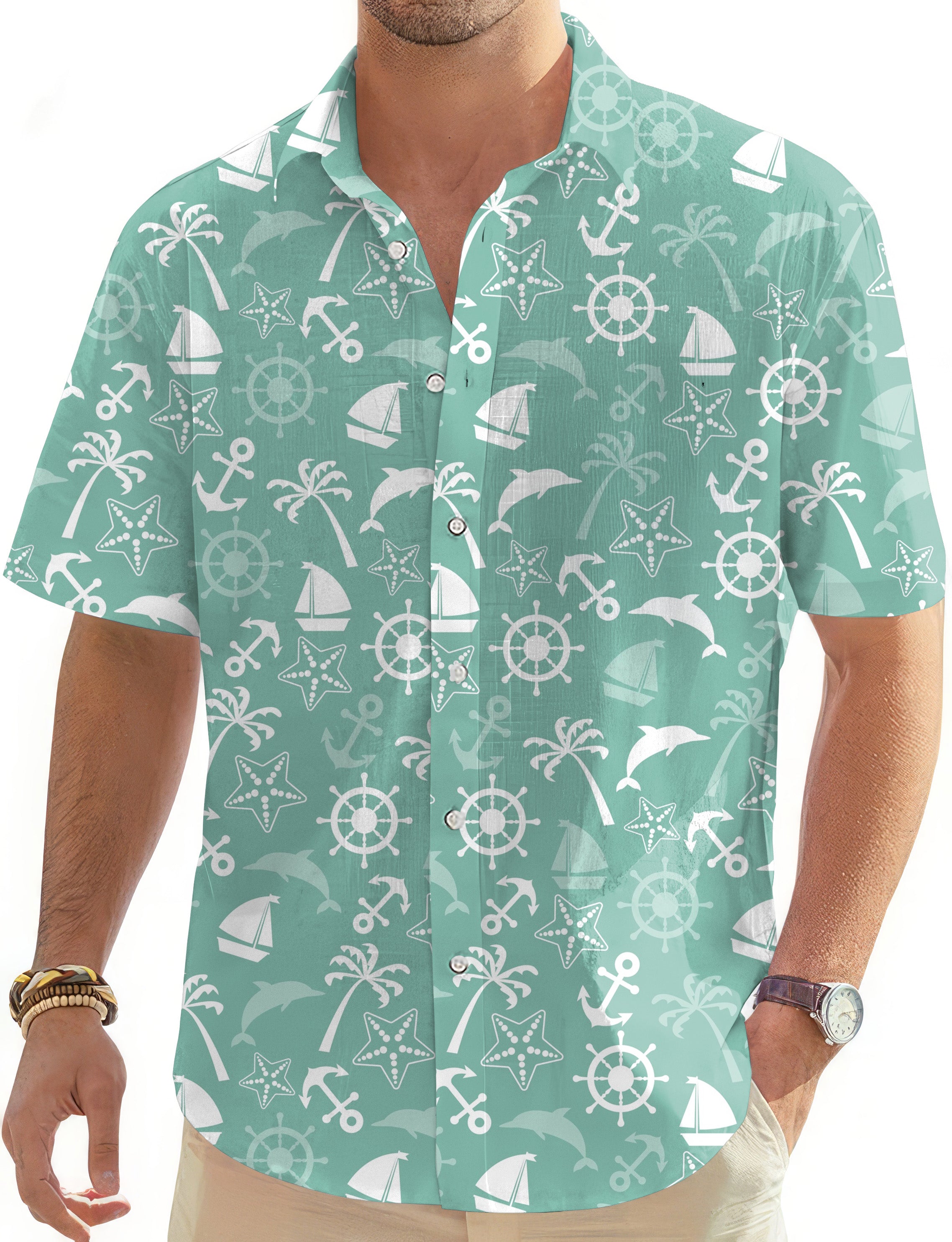 ship's anchor-Men's Golf Hawaiian Shirts Button Down Shirt