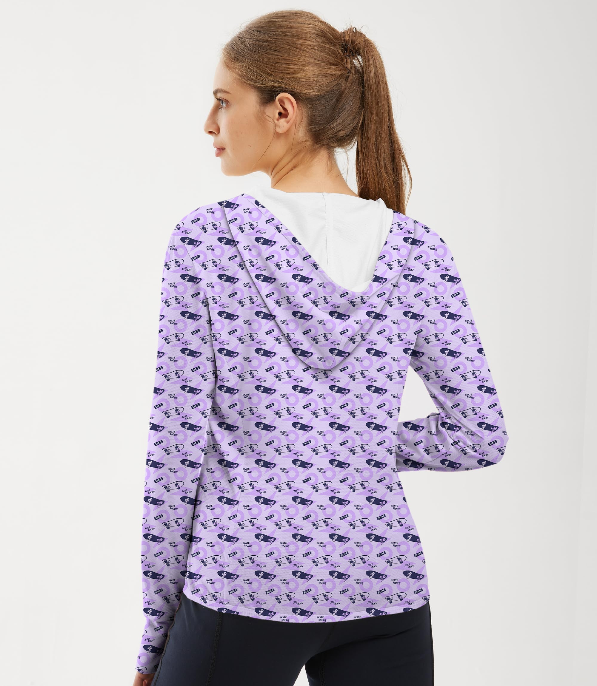 Women’s outdoor slim fit purple zip hoodie with sun protection and thumb holes for golf and other activities