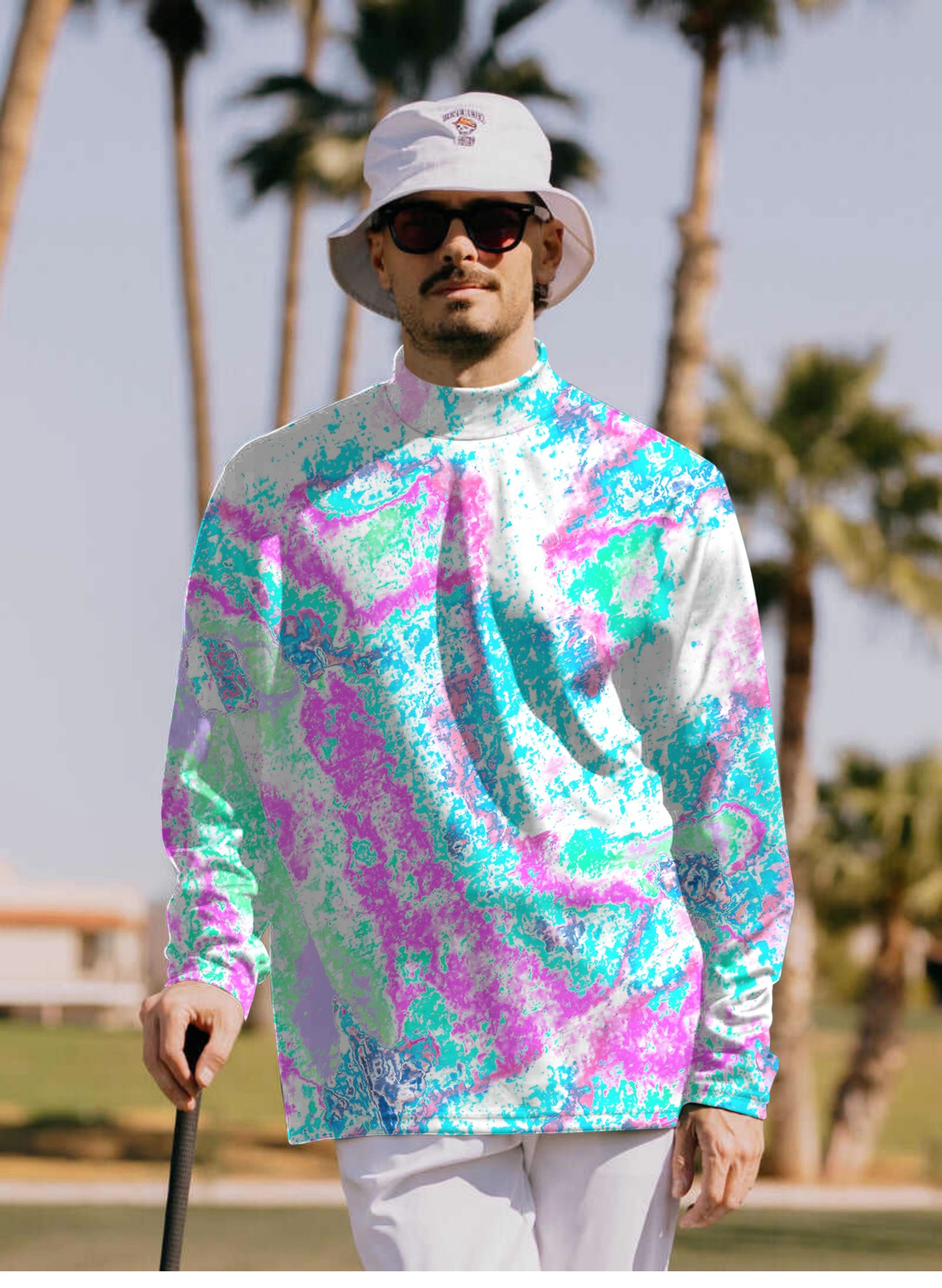 Men's vintage fractal Pullover High neck Long/Short sleeve T-Shirt