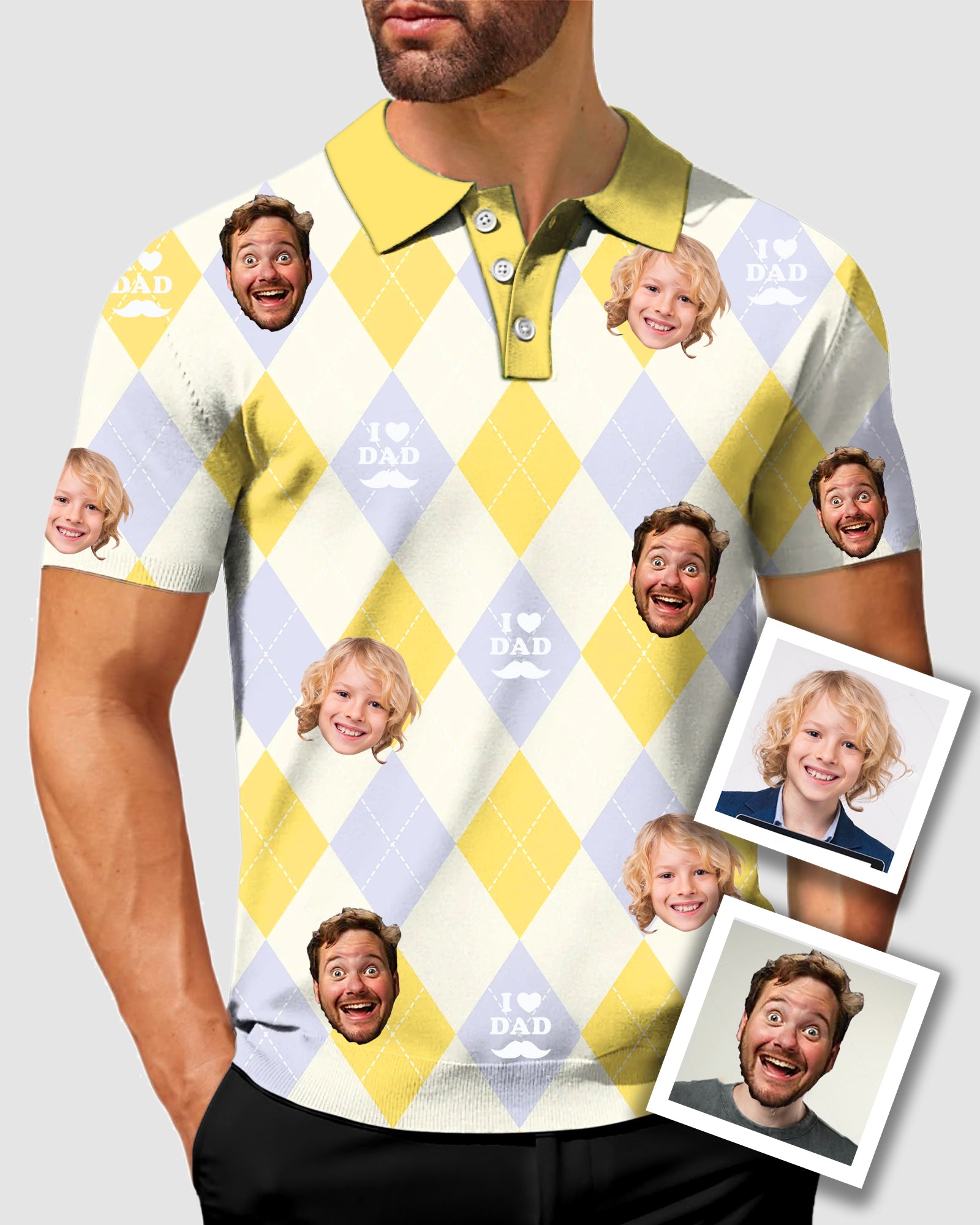 Men's To My Dad Custom Face Yollow Argyle Men's Golf Polo Father's Day Gift Polo