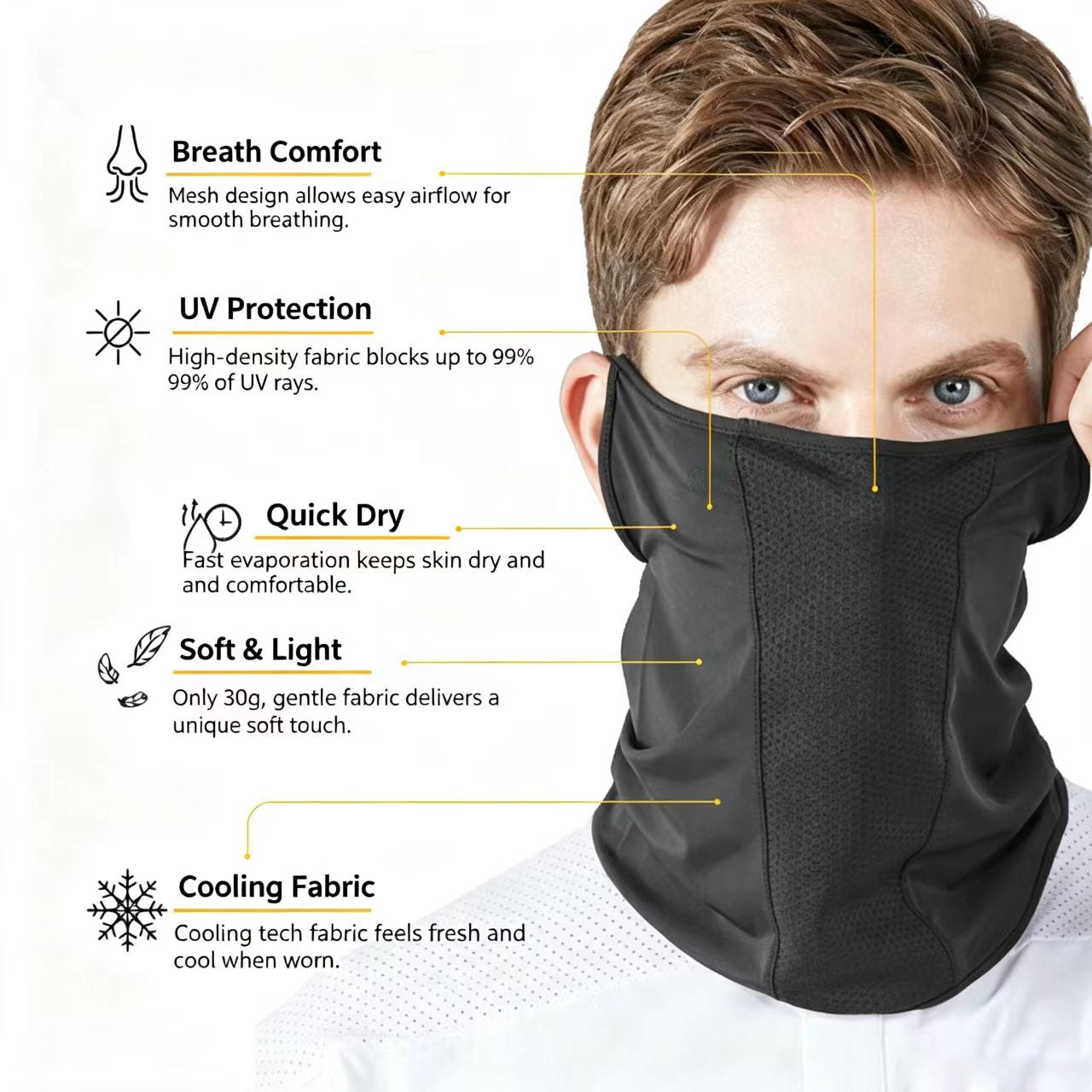 Cooling Nylon Yarn Sun Face Cover Mesh Breathable Anti-UV Neck Scarf for Golf Cycling Hiking Daily Outdoor Shading UV Outdoor Protection Series