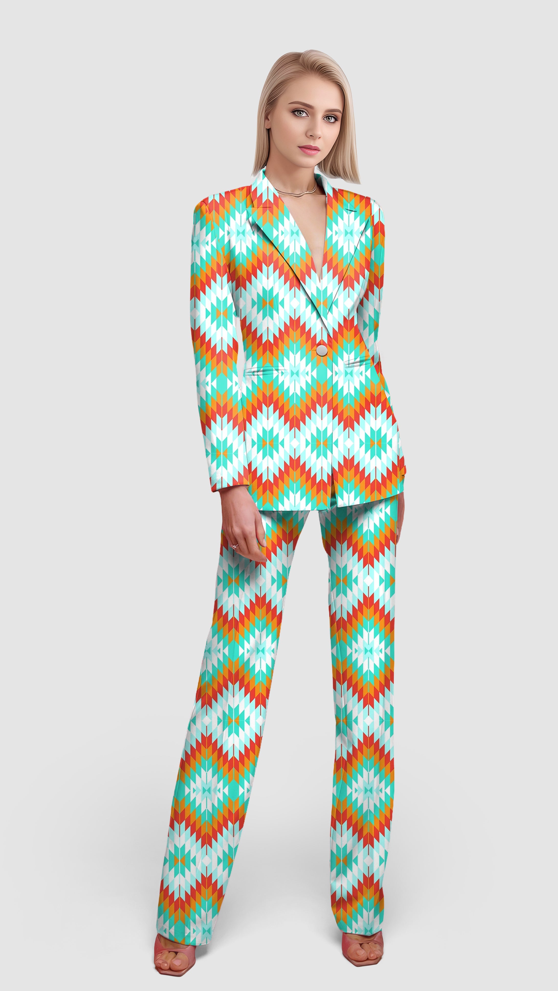 Aztec Summer Contrast Stitching-Women's Blazer Casual Work Office Blazer Suit set