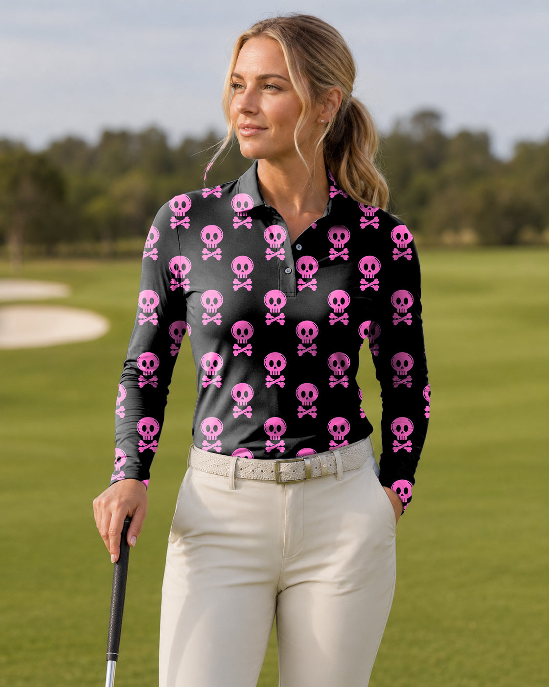 Halloween Punk Skull Women's Long-Sleeved Golf Polo