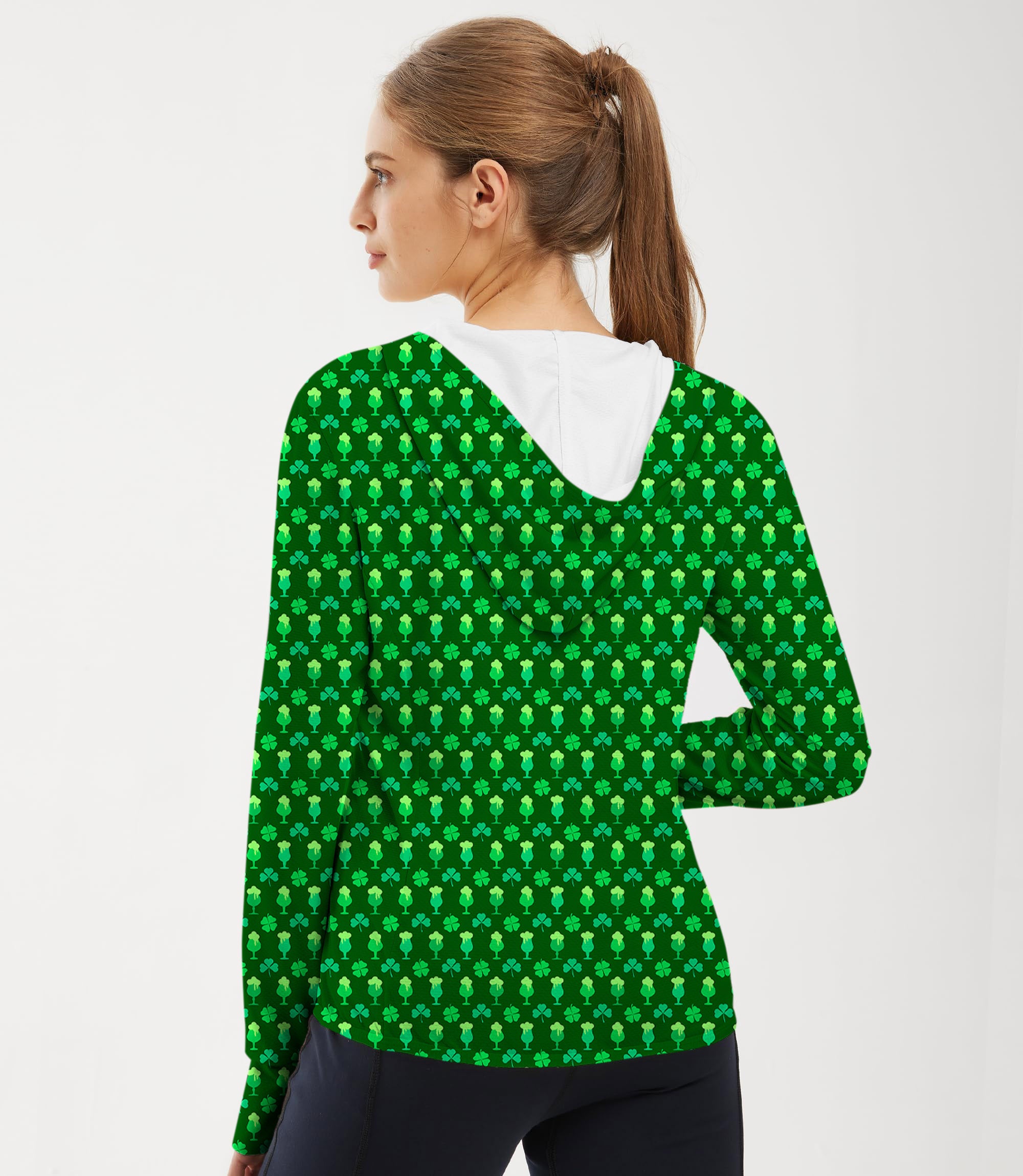 Women's Outdoor Green beer clover leaf St. Patrick's Day Golf Sun Protection Slim Fit zip hoodies