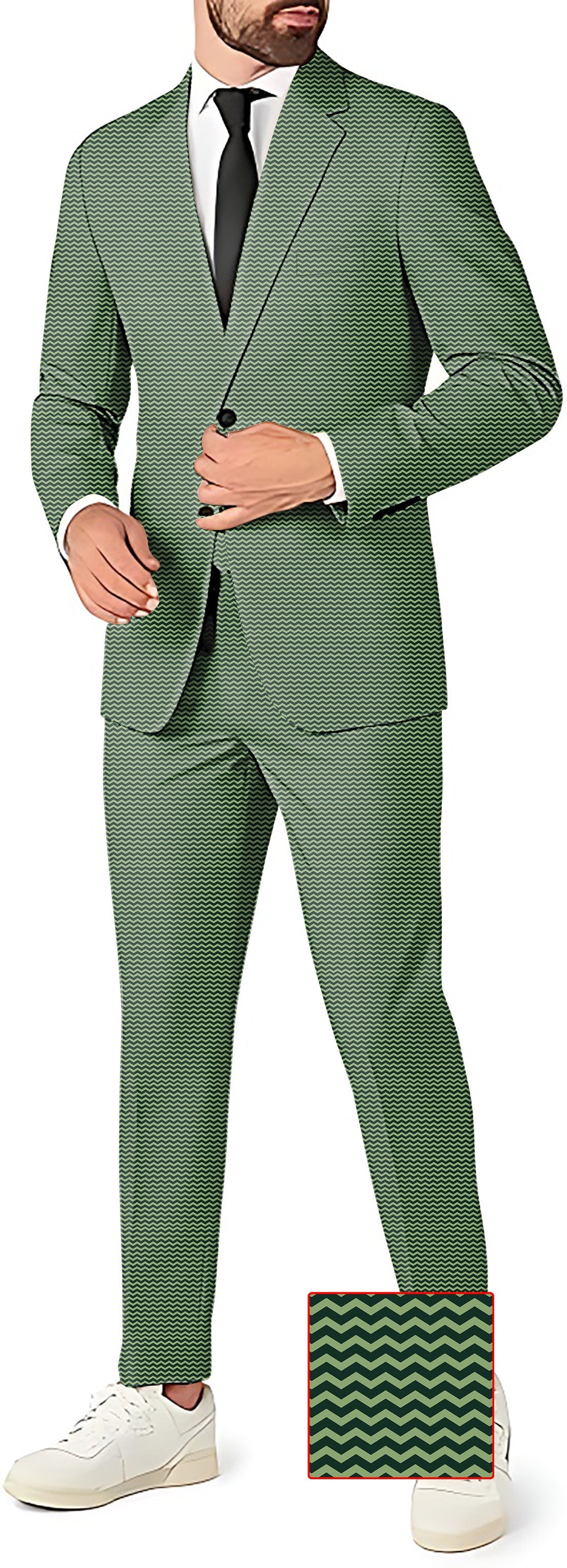 Green Waves Men's Party Costumes green blazer and pants suit set with subtle wave pattern