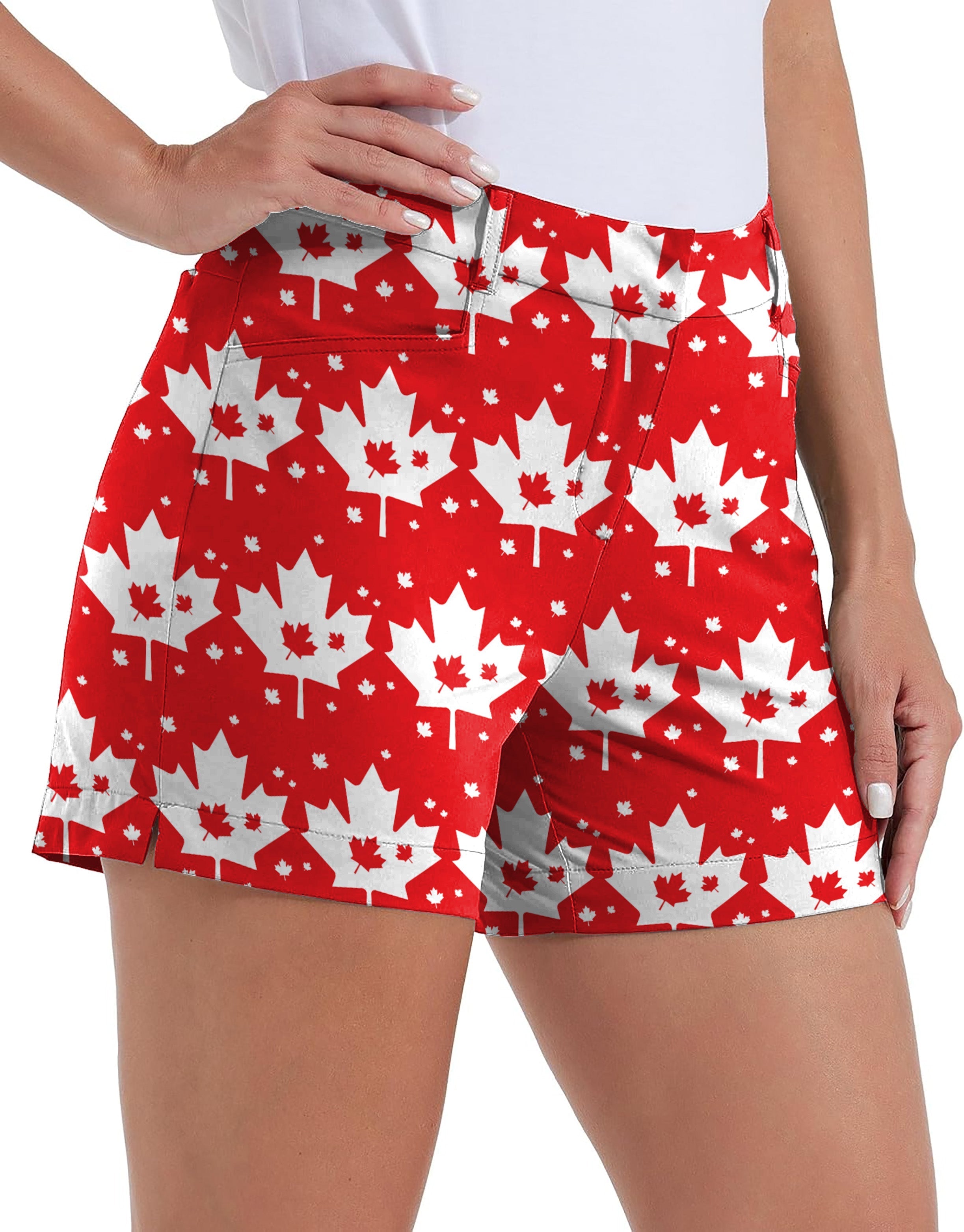 Women's Canadian Maple Leaf quick-drying golf shorts with pockets and waterproof fabric