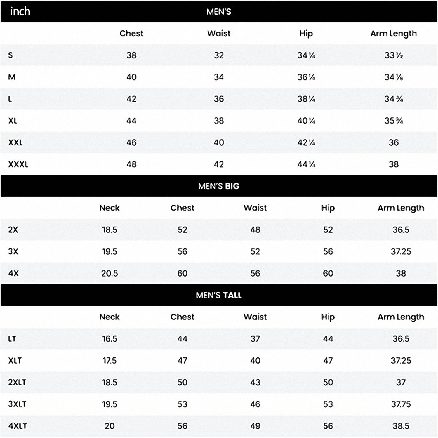 Coffee Beans men's golf windbreaker light jacket with customizable team logo and sizes chart