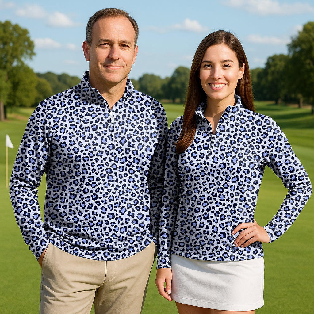 purple leopard print Couple Golf Active 3/4 Zipper Top Long Sleeves