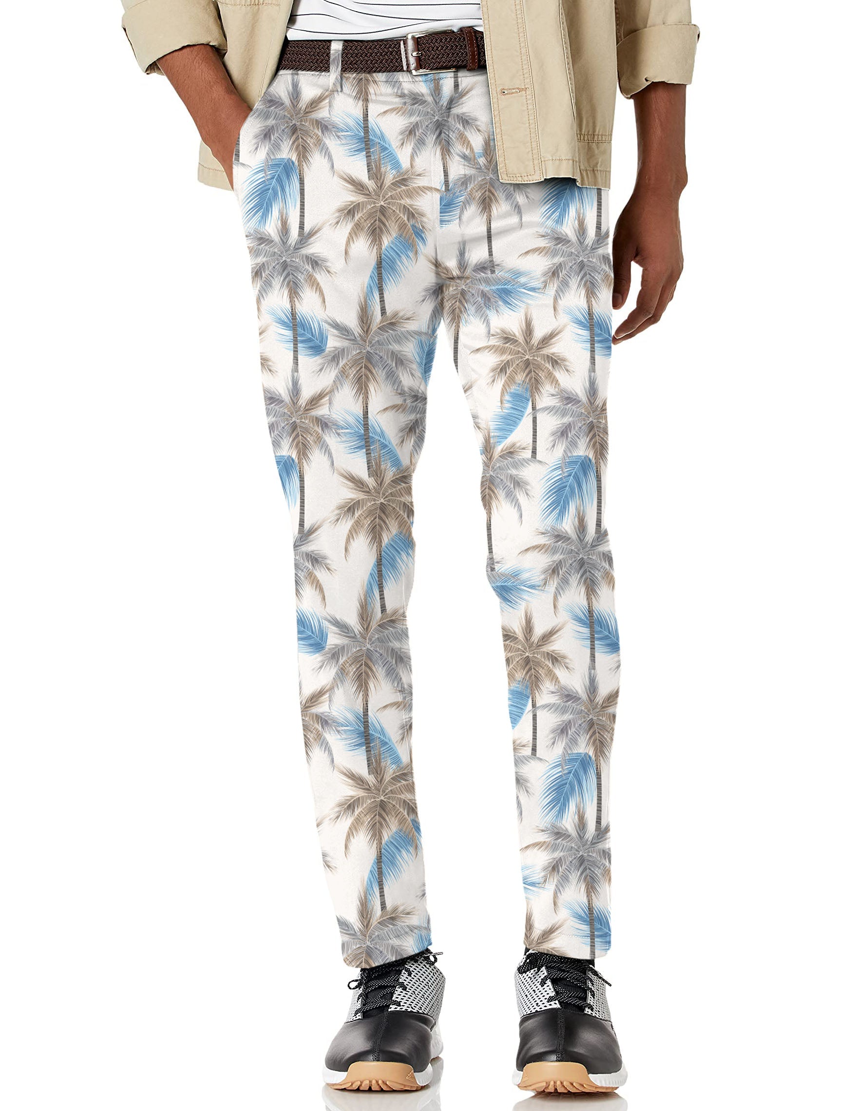 Men's Palm Haven stretch golf pants with palm tree print, lightweight, moisture-wicking, and wrinkle-resistant fabric