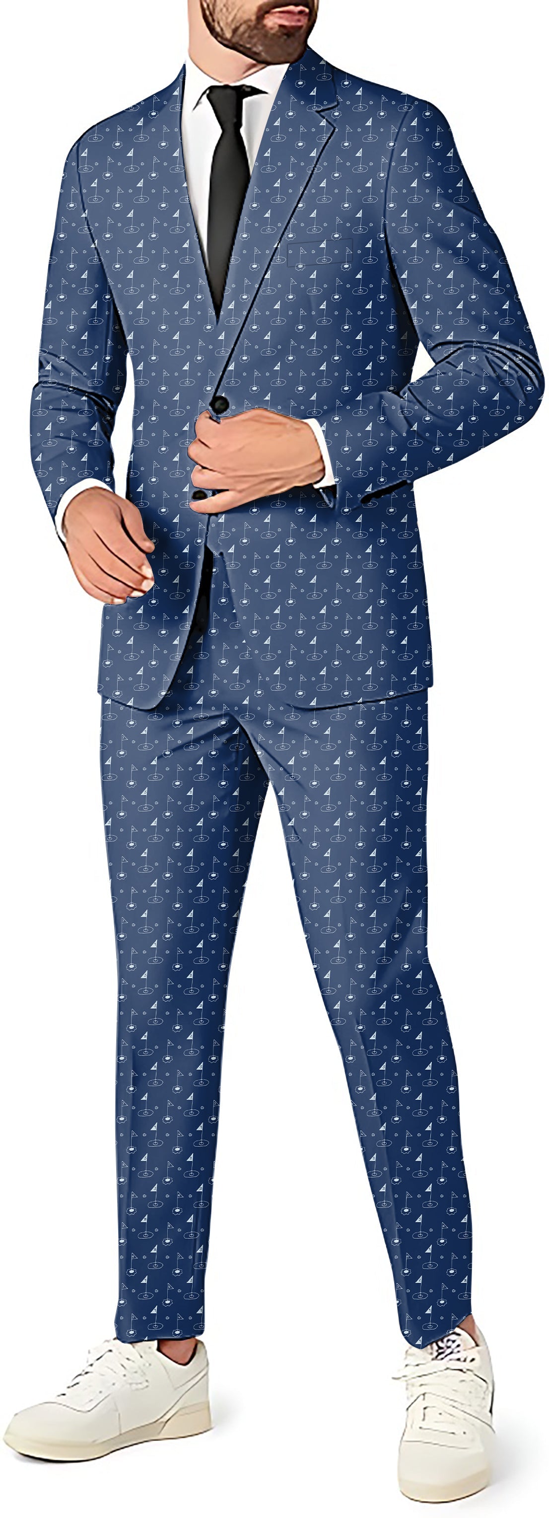 Links Golf Men's blue patterned blazer, pants, and vest party suit set