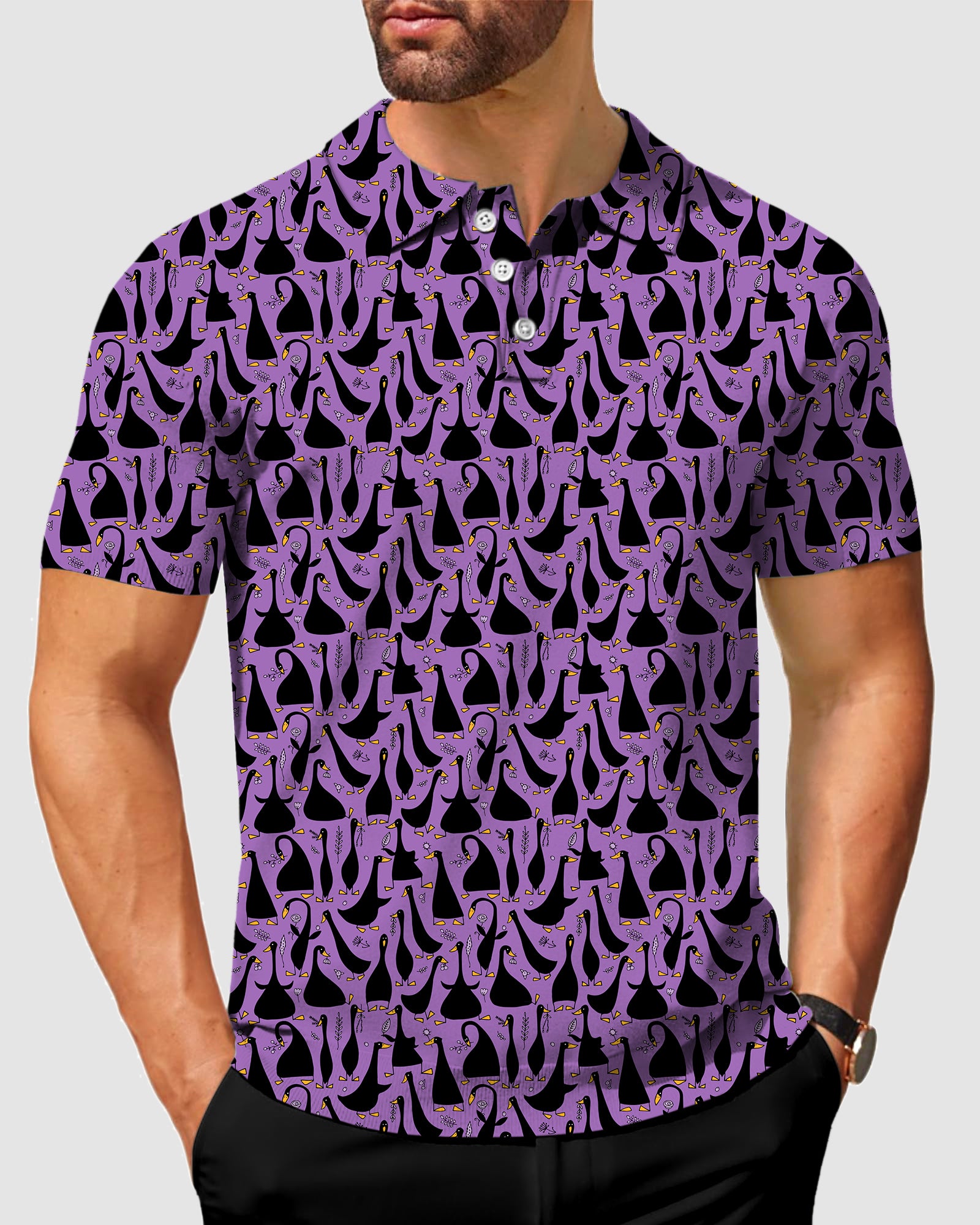 Men's Black Goose Purple Polo