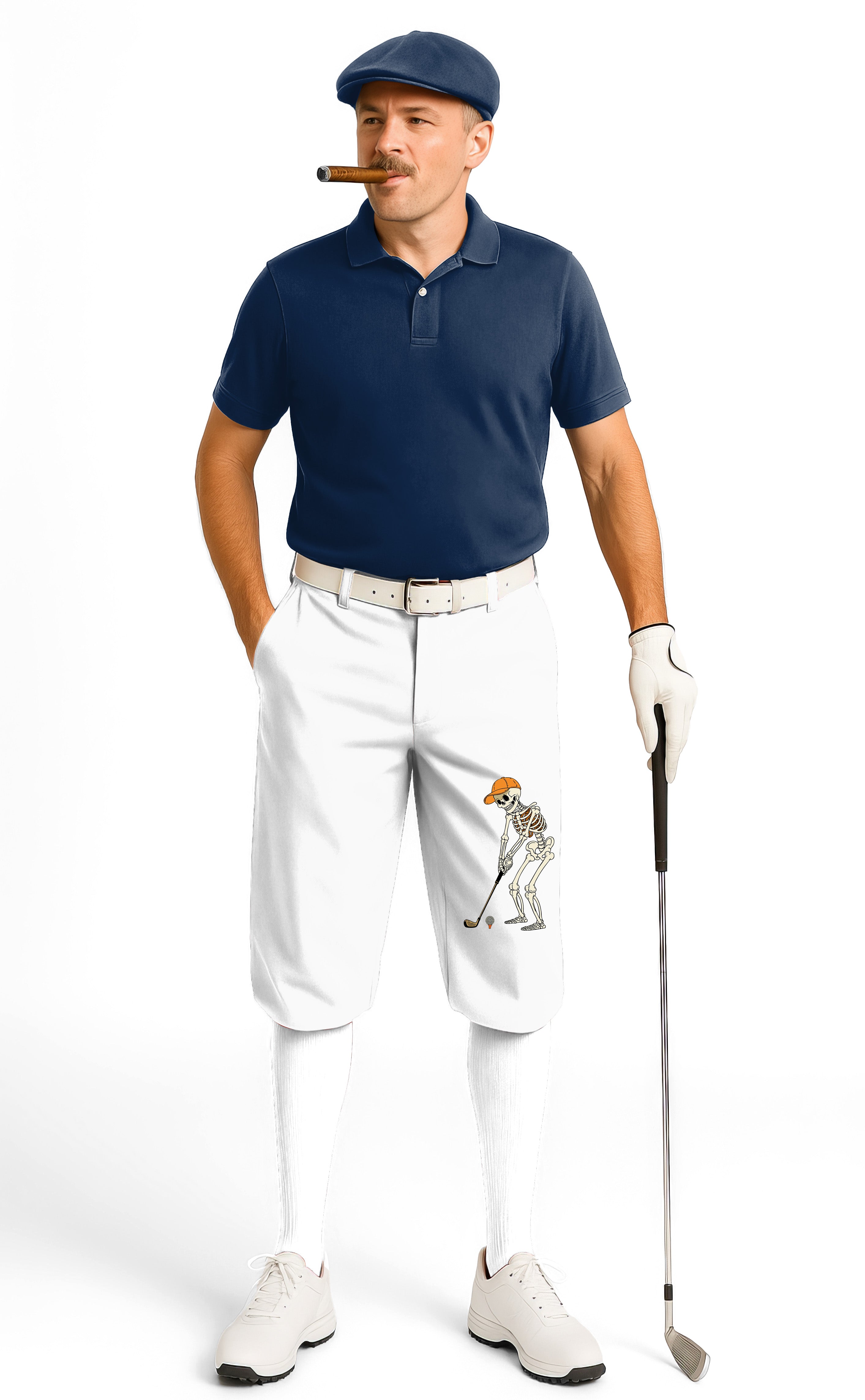 Pumpkin White Halloween Skeleton Golf Men's Golf Knickers Pants