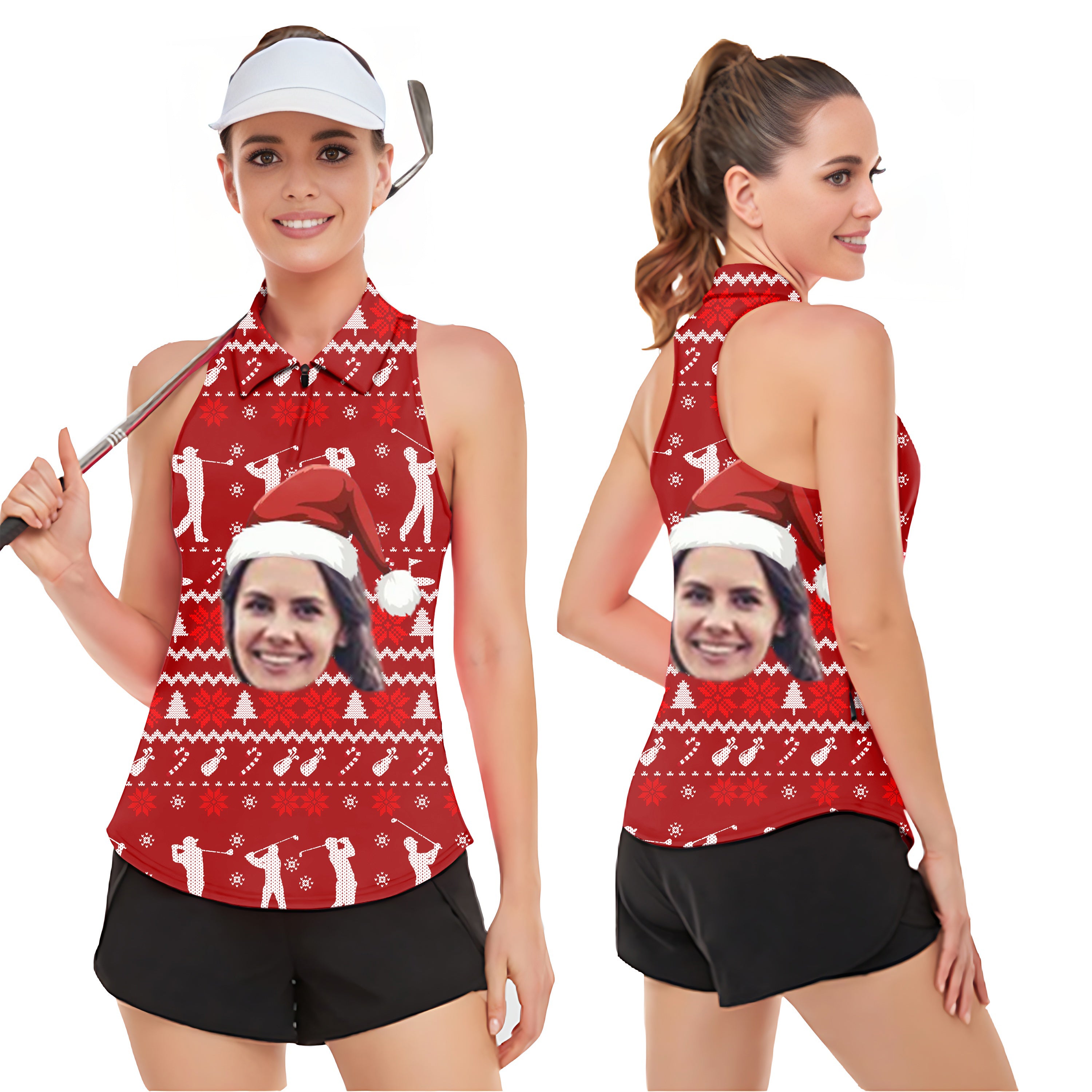 Custom face M-Christmas Custom face Women’s Sleeveless Golf Tank Top Shirt Polo
