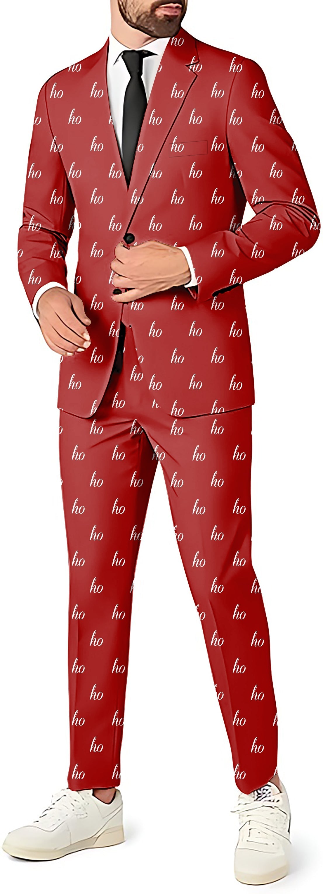 Red custom name men's Christmas party suit with blazer, pants, and vest