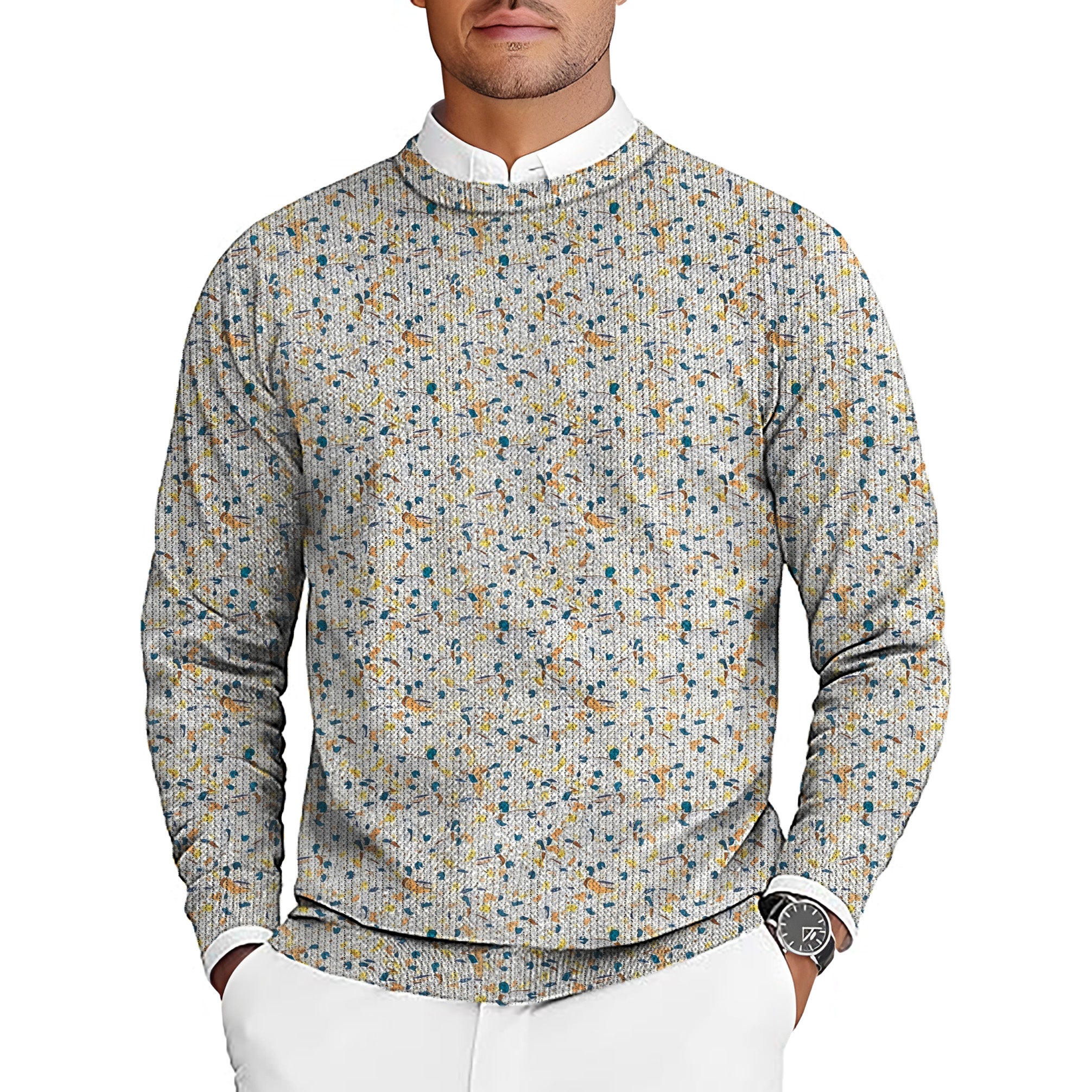 Yellow terrazzo Men's Golf Crewneck Pullover Sweaters Ugly Sweater