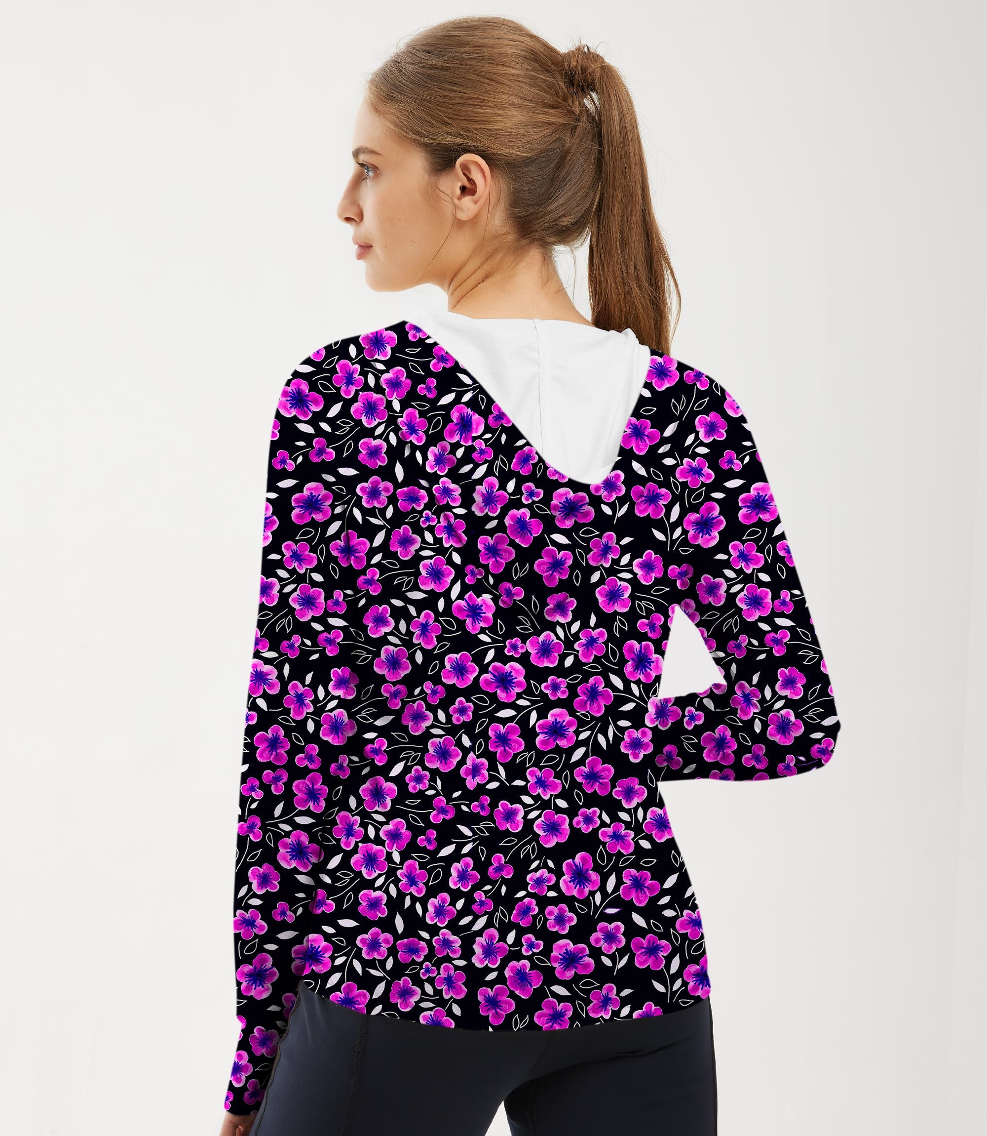 Women's outdoor floral zip hoodie with slim fit and sun protection for golf