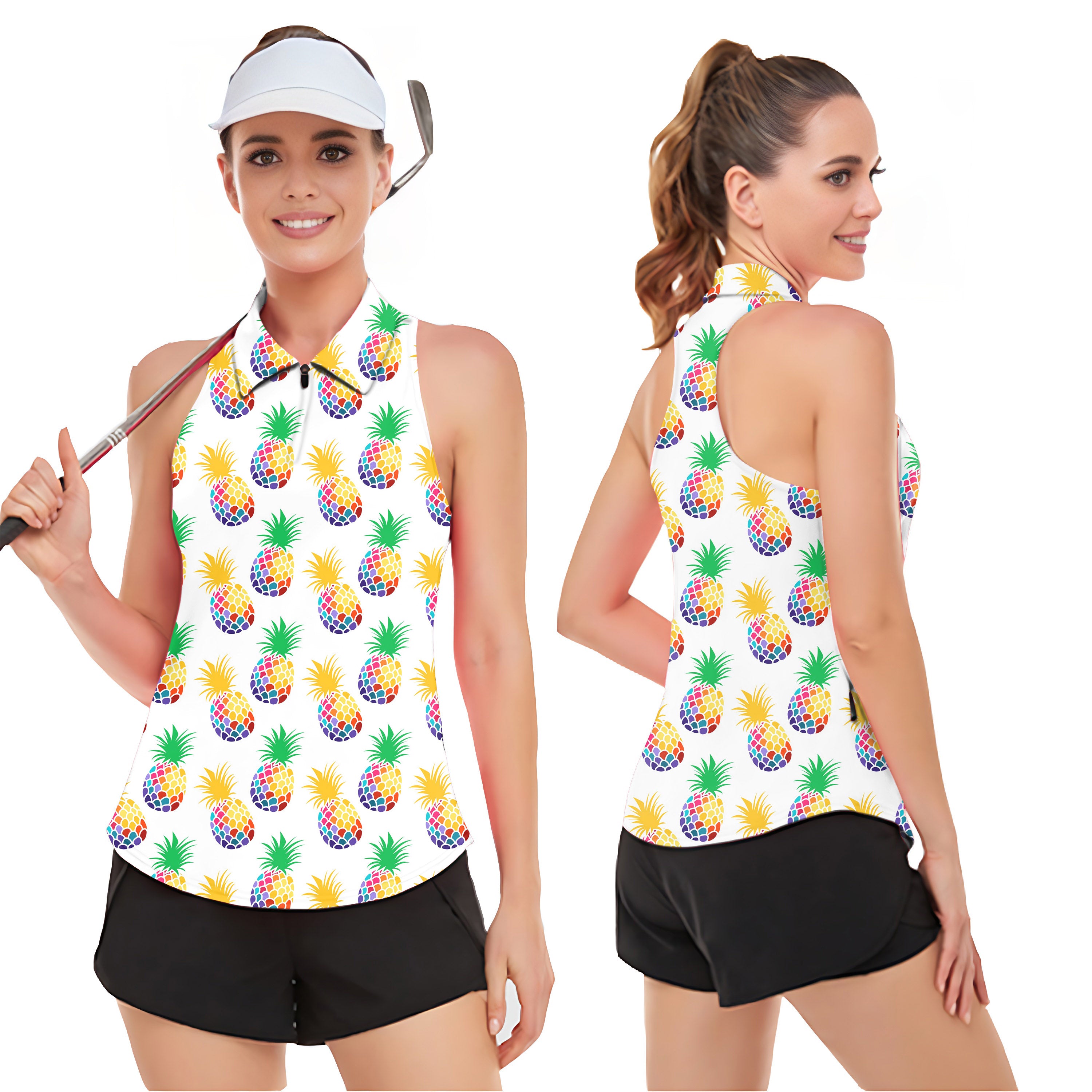 Pineapple Disco Women’s Sleeveless Golf Tank Top Shirt Polo