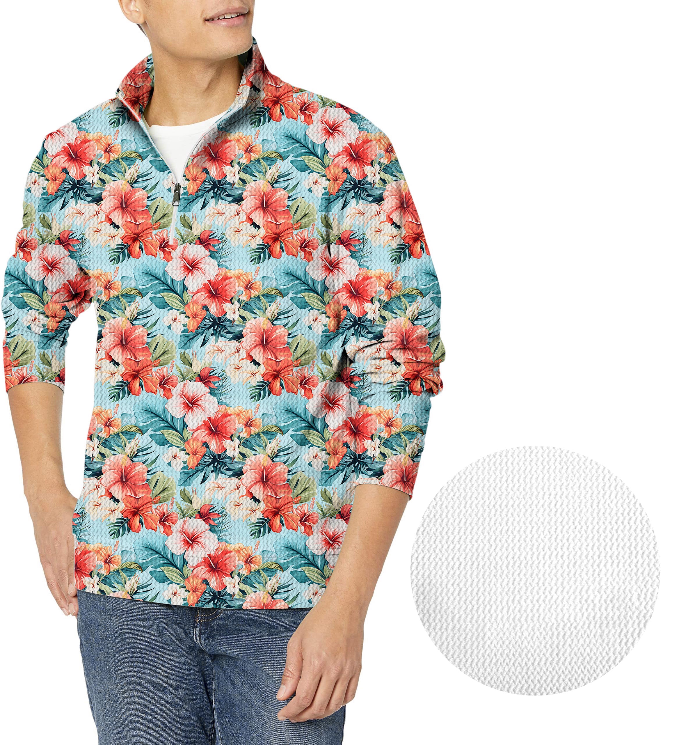 Hawaiian Flowers-Men's Golf Waffle Zipper Pullover