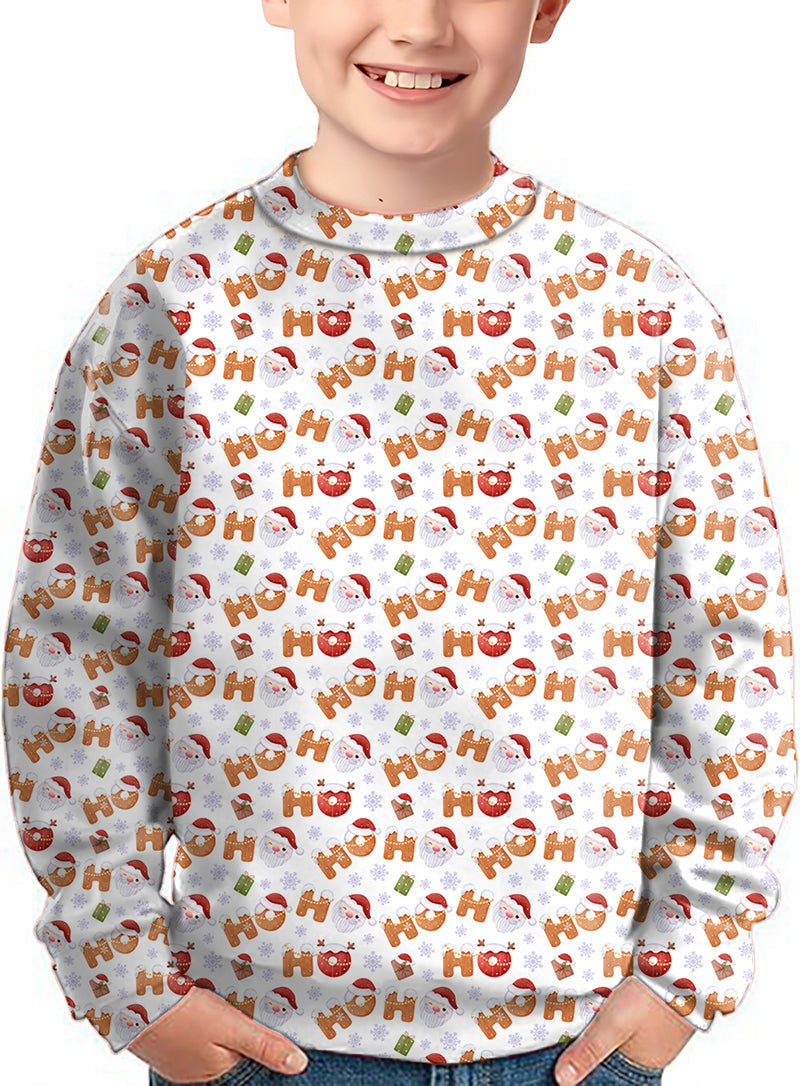 Christmas Gingerbread HO crewneck pullover for kids with festive holiday print