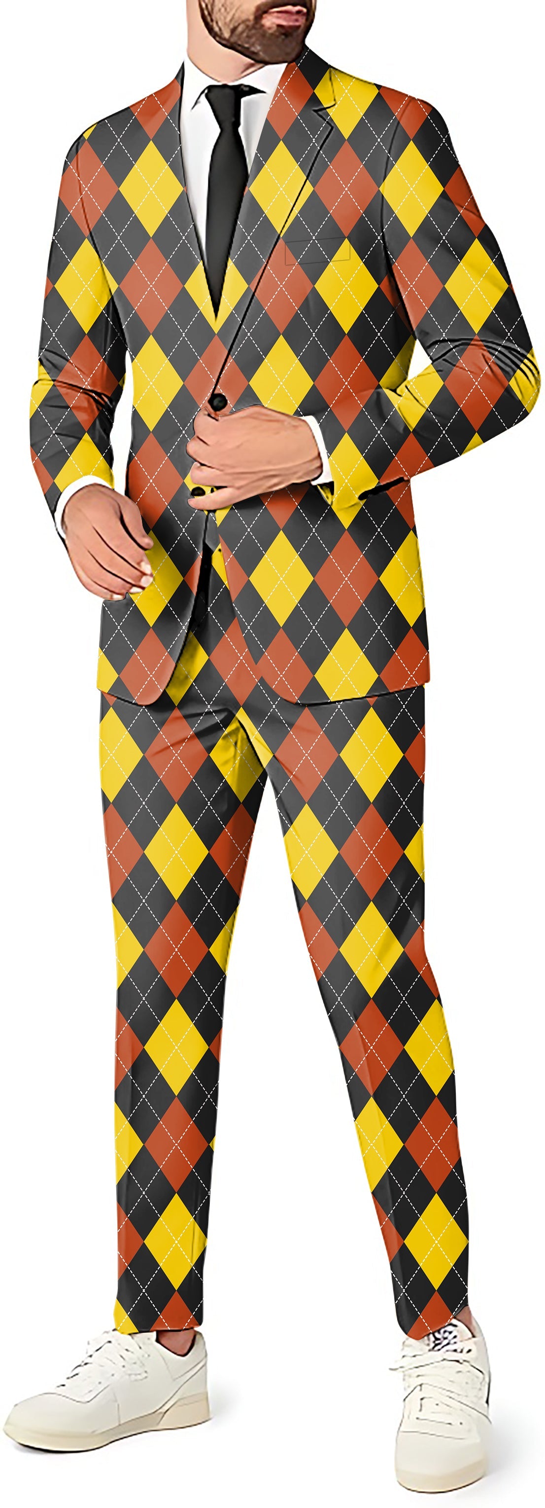 Men's party costume red argyle blazer pants and vest suit set