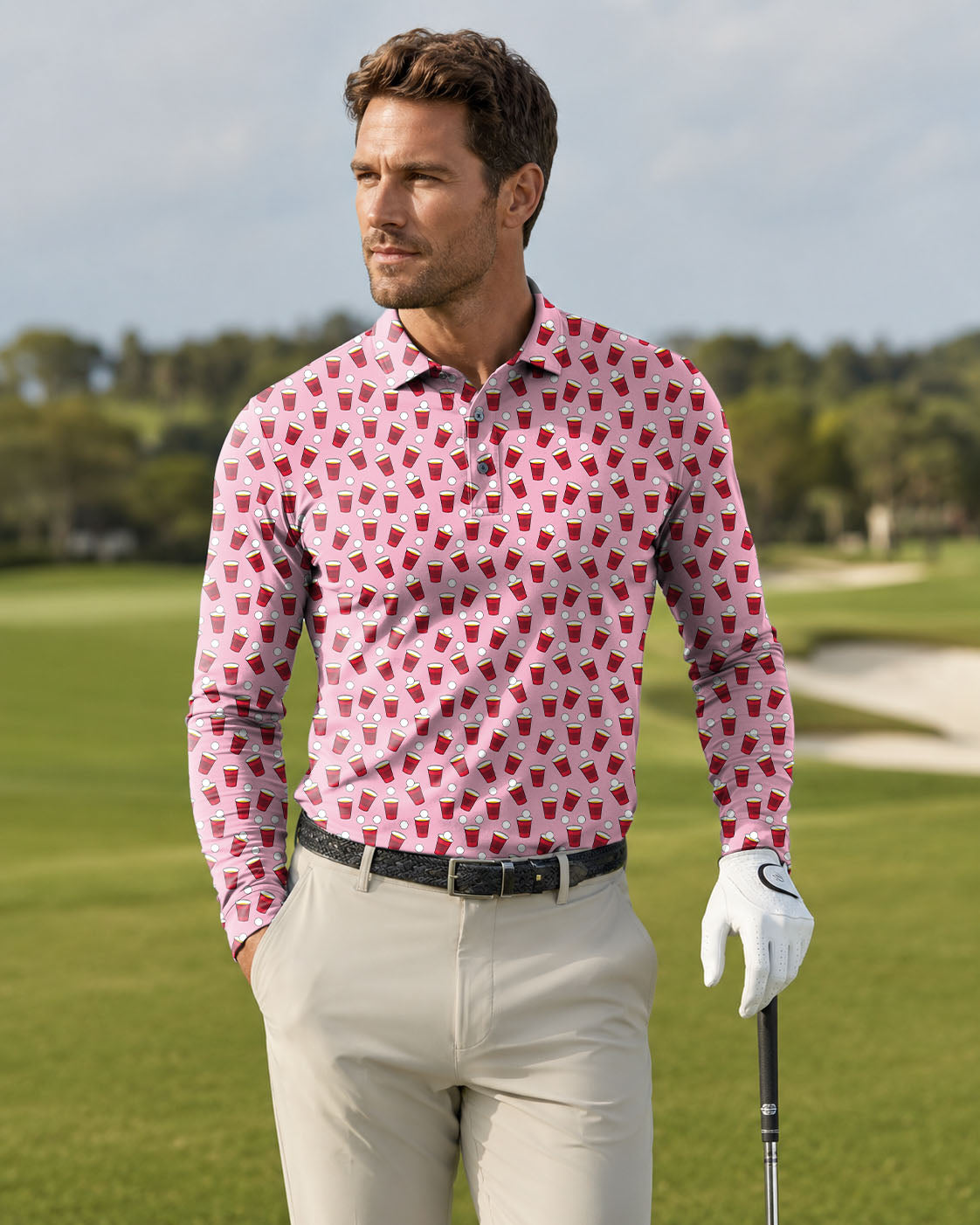 Men's Red Solo Cup golf Long-sleeved Polo
