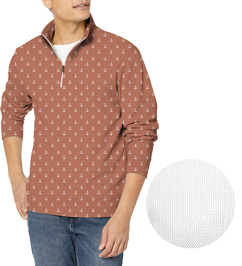Dark orange anchor men's golf waffle zipper pullover with custom logo option