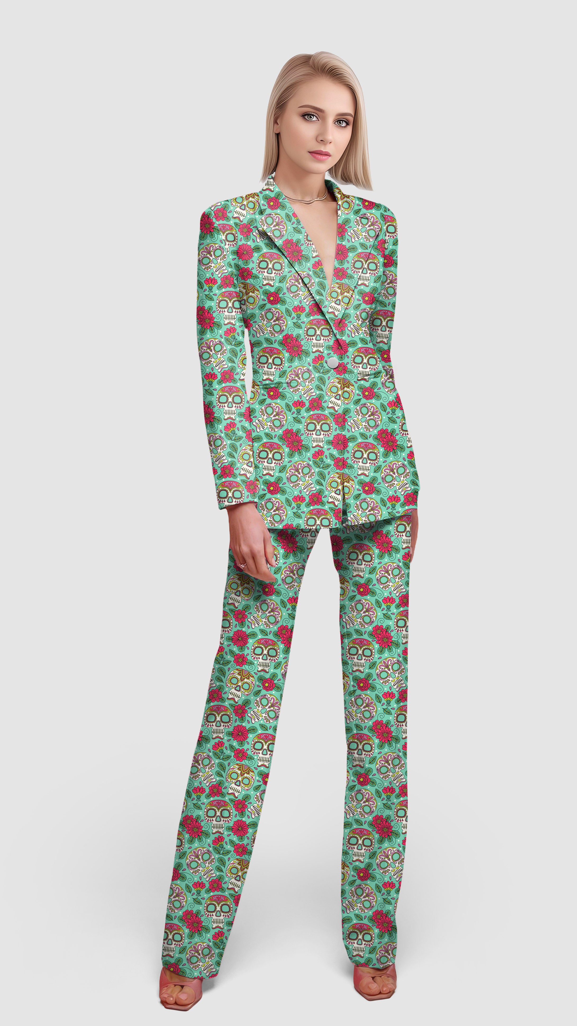Skull and Rose-Women's Blazer Casual Work Office Blazer Suit set