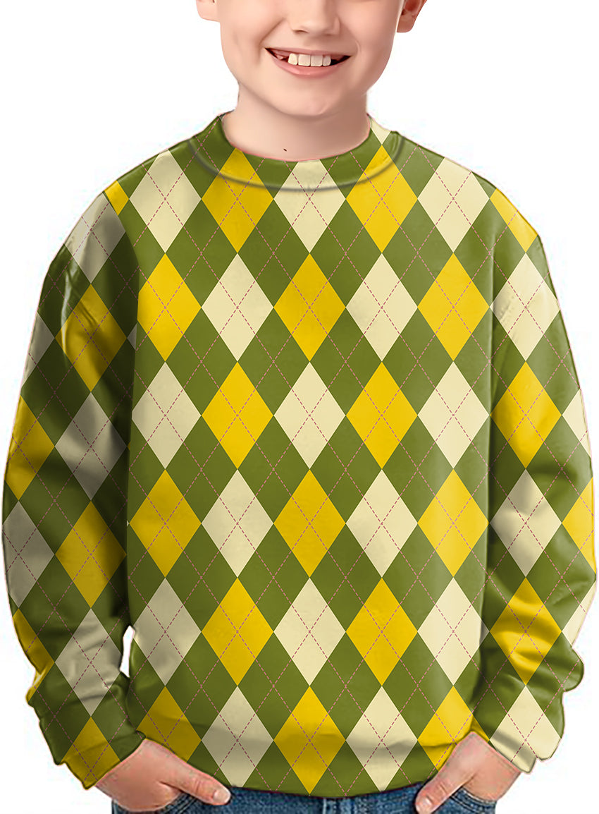 Yollow Argyle Crewneck Pullover Kids Ugly Sweater