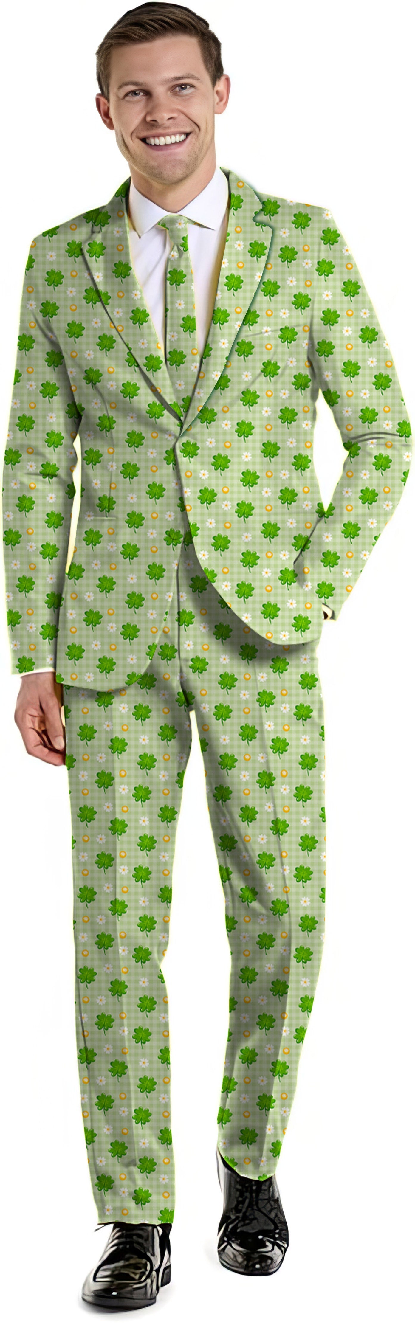 Men's St. Patrick's Day suit with leaf clover pattern blazer and pants set