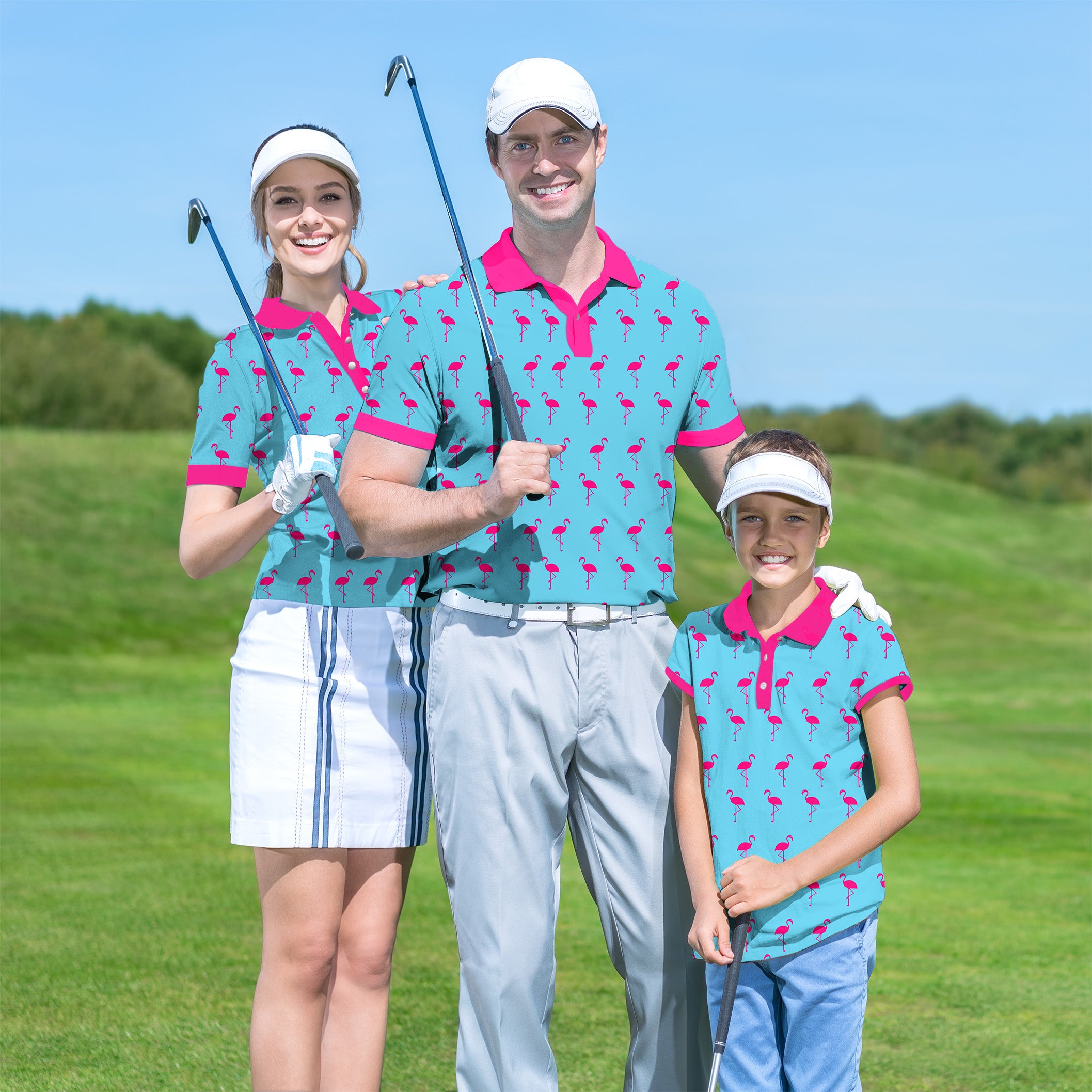 Golf Polo Family set flamingo