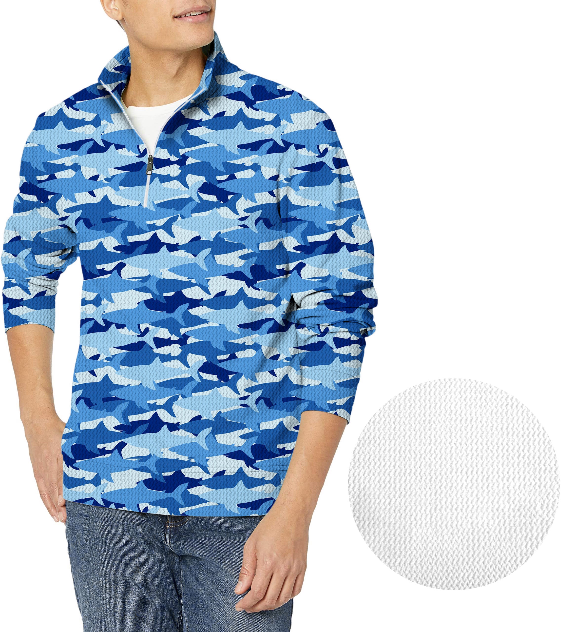 Shark Camo-Men's Golf Waffle Zipper Pullover
