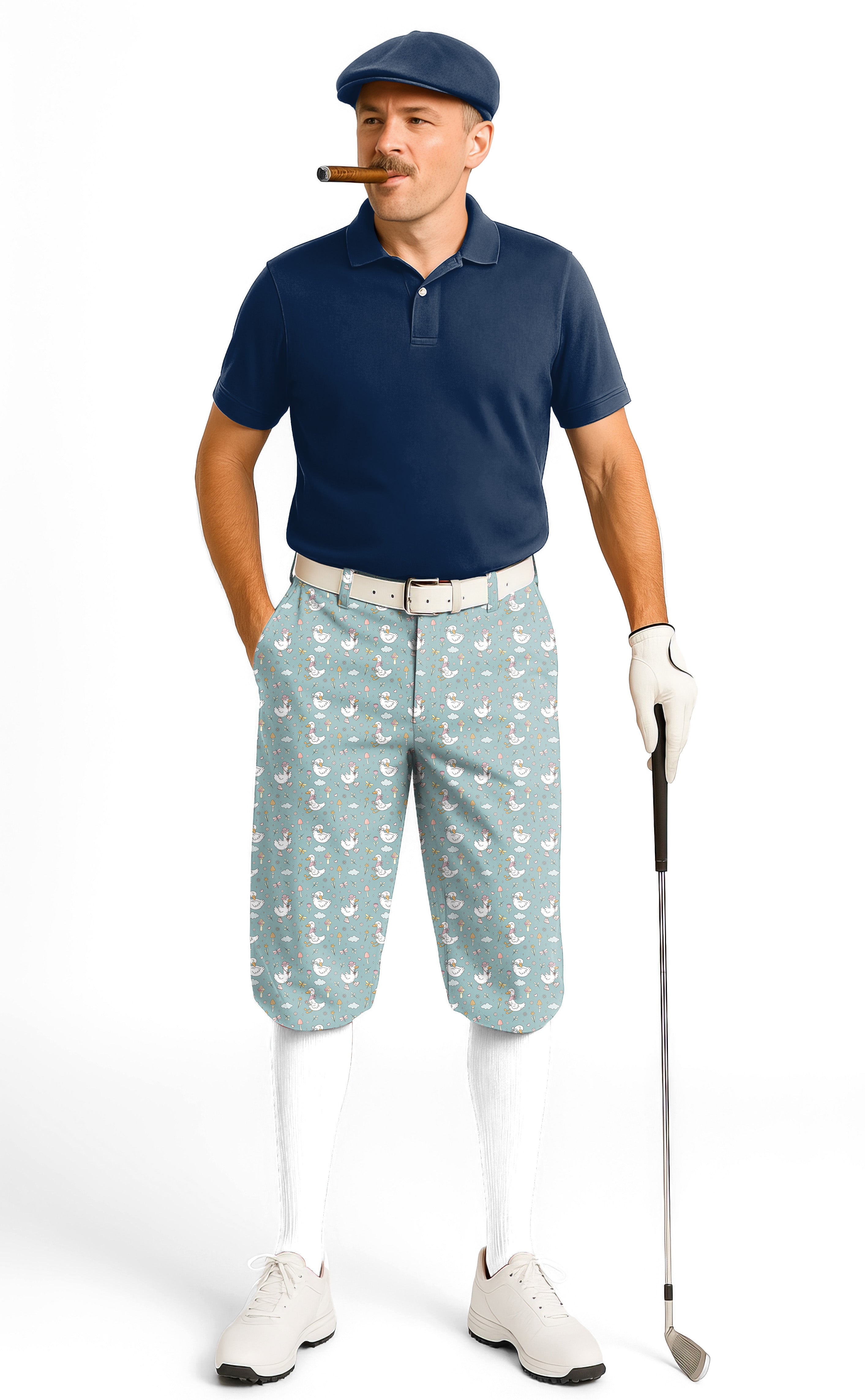 Cute Duck Floral Men's Golf Knickers Pants