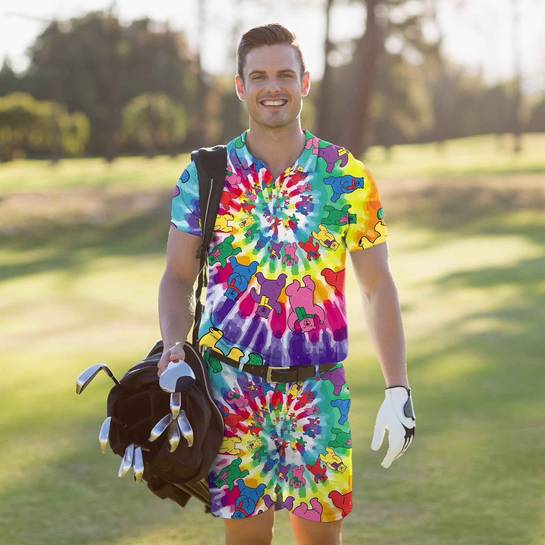 Men's Golf Set Polo+Shorts Kaleidoscope Bear