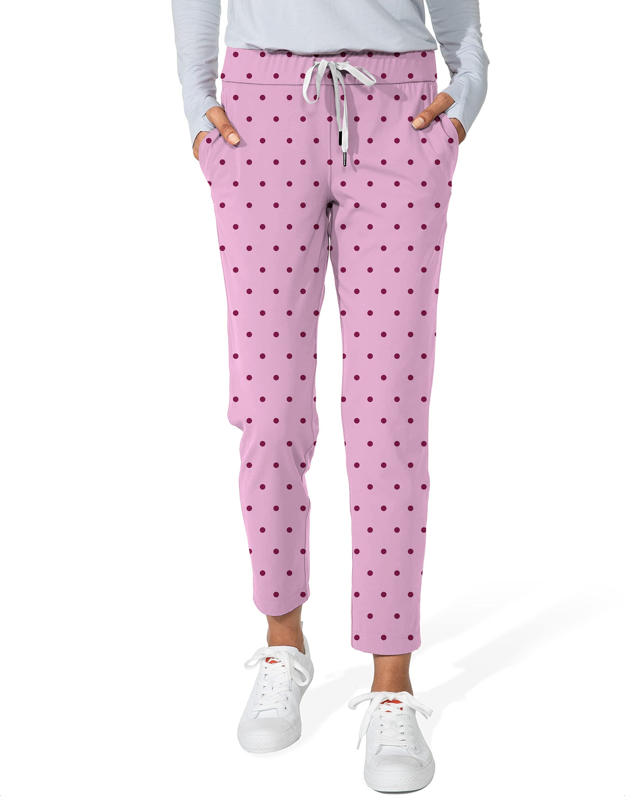 Pink Polka Dots Women's 7/8 Stretch Ankle Golf Pants